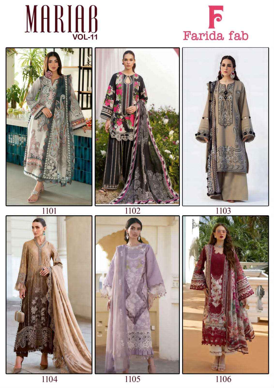 Farida Fab Mariab Vol 11 Pakistani Dress Material Surat Wholesale Surat ( 6 Pcs Catalogue )