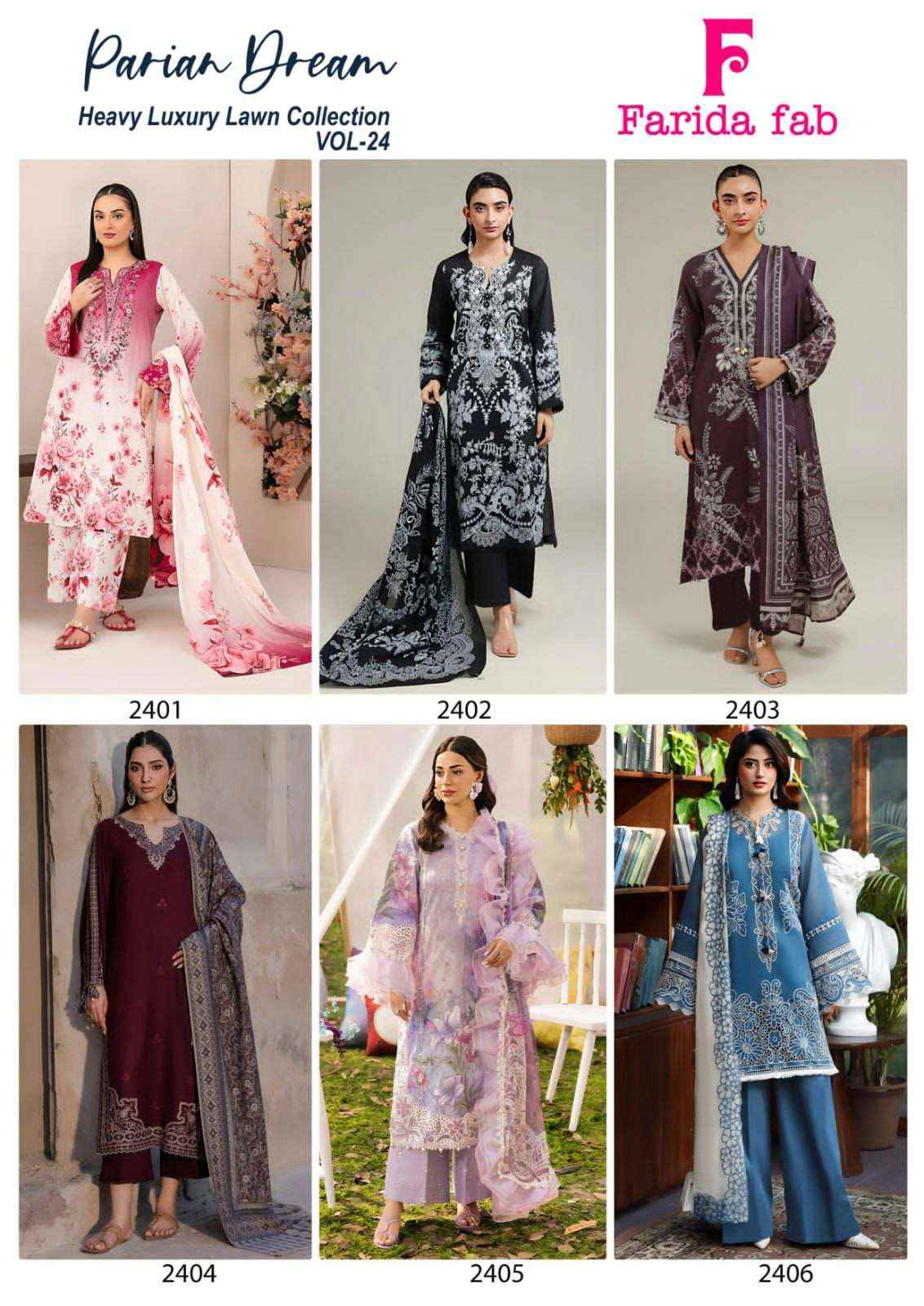 Farida Fab Parian Dream Vol 24 Pure Cotton Pakistani Suits Wholesale Price ( 6 Pcs Catalogue )
