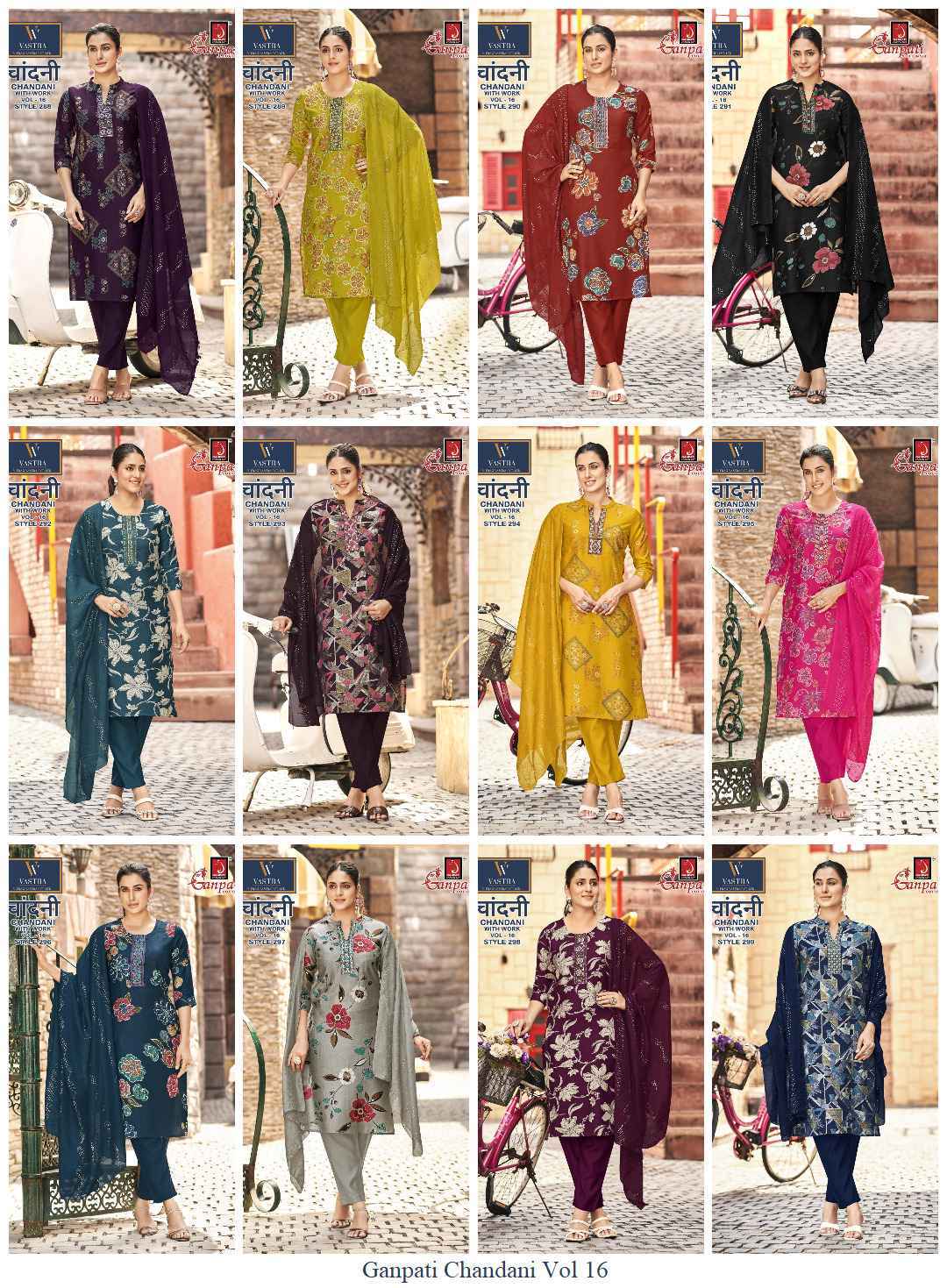 Ganpati Chandani With Work Vol 16 Readymade Vartican Suits ( 12 pcs Catalogue )