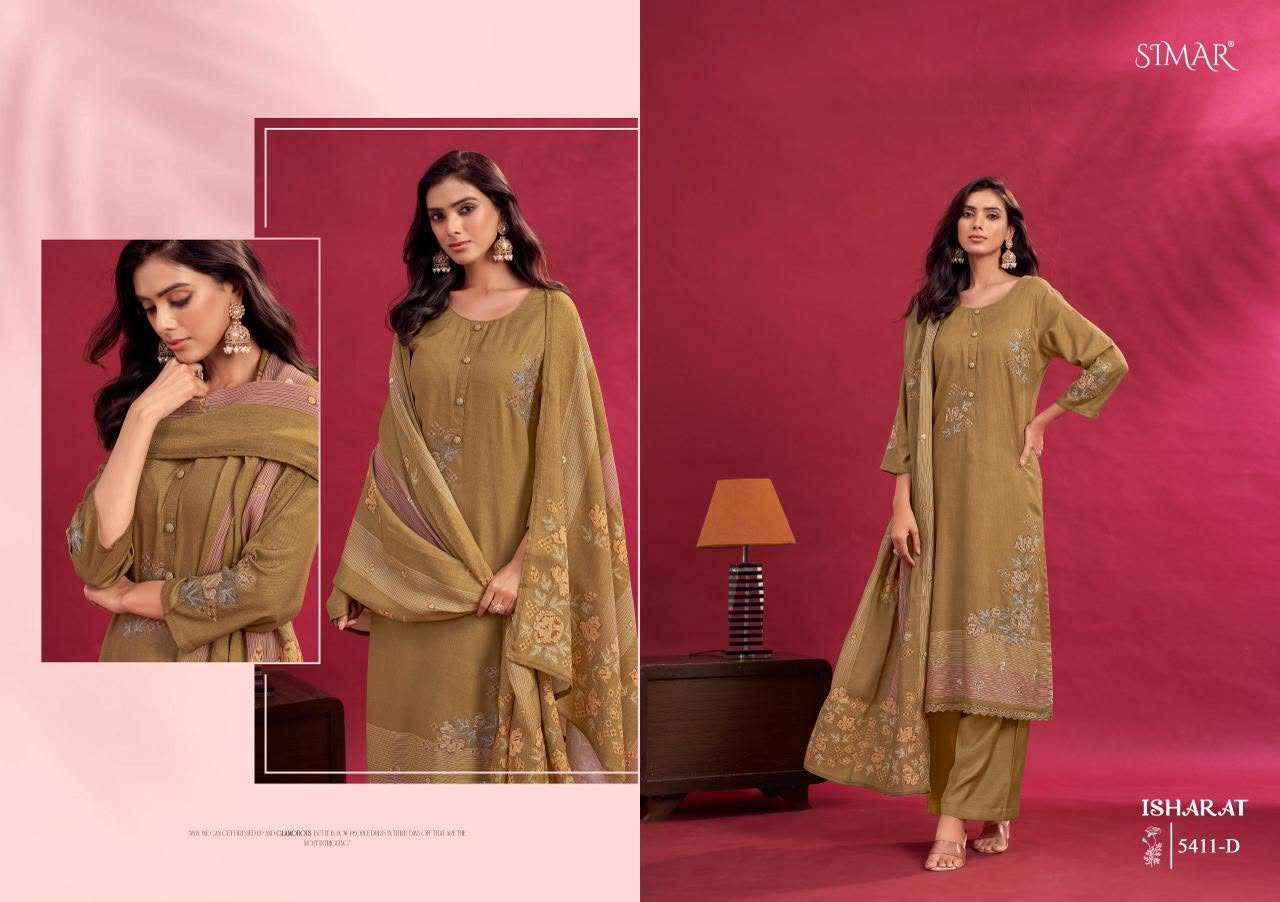 Glossy Simar Isharat Fancy Muslin Ladies Dress Material _ Wholesale factory Rate ( 4 Pcs Catalog )