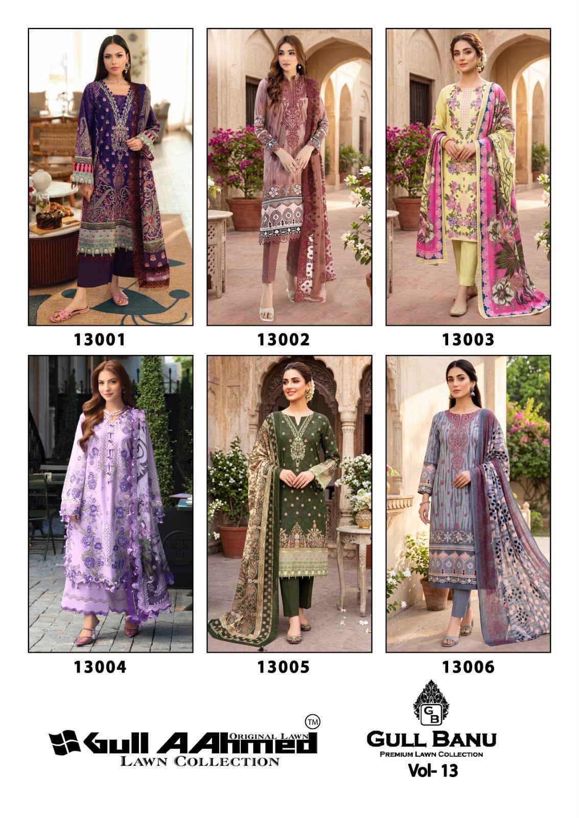 Gull Aahmed Gull Banu Vol 13 Cambric Cotton Dress Material Wholesale Surat Market Rate ( 6 Pcs Catalog )