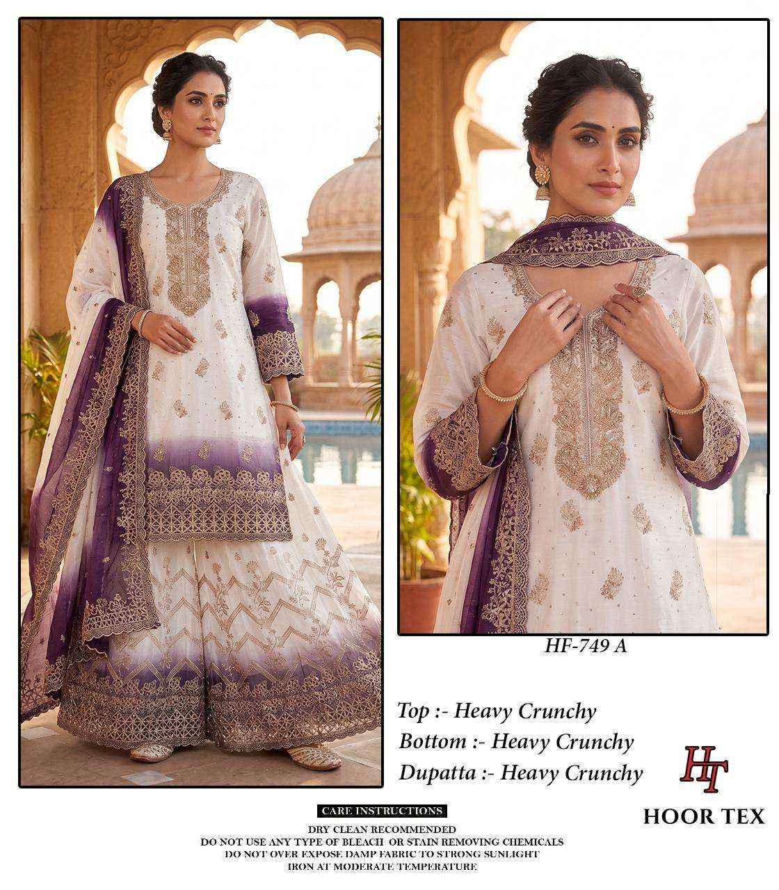 HOOR TEX HF 749 SHADED SILK FABRIC BEAUTIFUL DESIGNER READY MADE SUIT COLLECTION ( 4 PCS CATALOG )