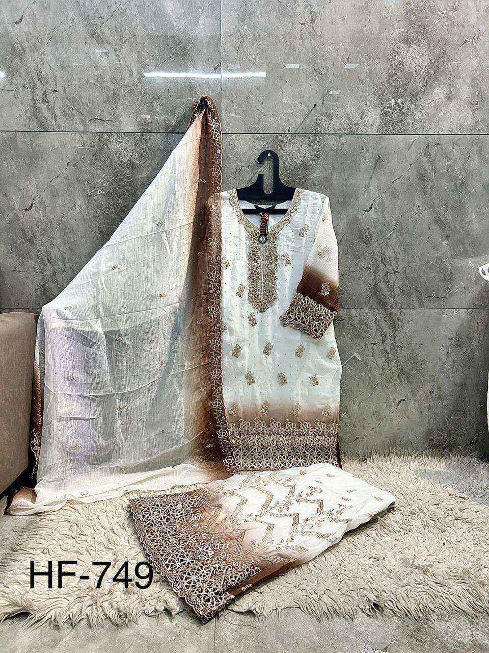 HOOR TEX HF 749 SHADED SILK FABRIC BEAUTIFUL DESIGNER READY MADE SUIT COLLECTION ( 4 PCS CATALOG )