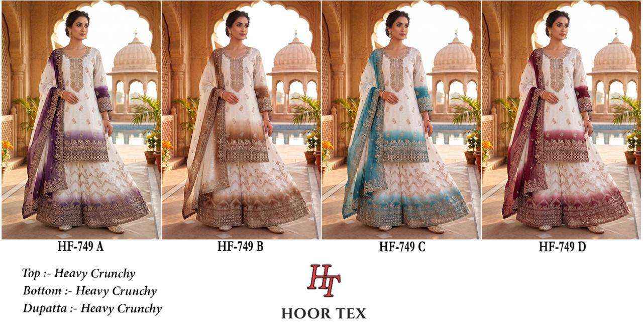 HOOR TEX HF 749 SHADED SILK FABRIC BEAUTIFUL DESIGNER READY MADE SUIT COLLECTION ( 4 PCS CATALOG )