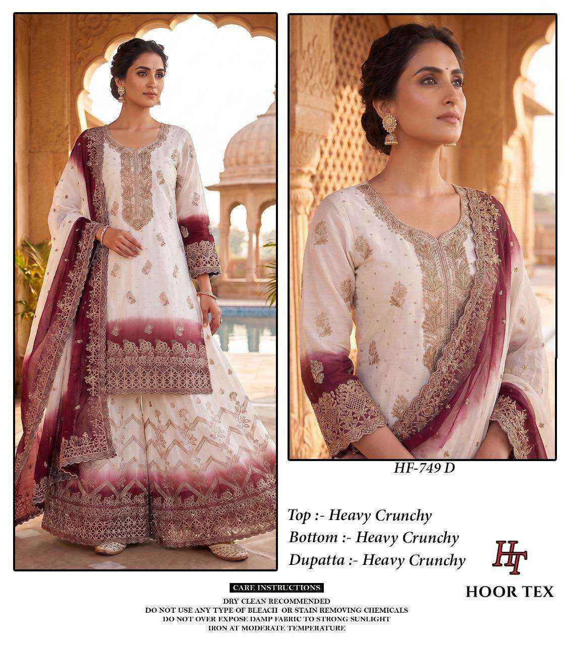 HOOR TEX HF 749 SHADED SILK FABRIC BEAUTIFUL DESIGNER READY MADE SUIT COLLECTION ( 4 PCS CATALOG )