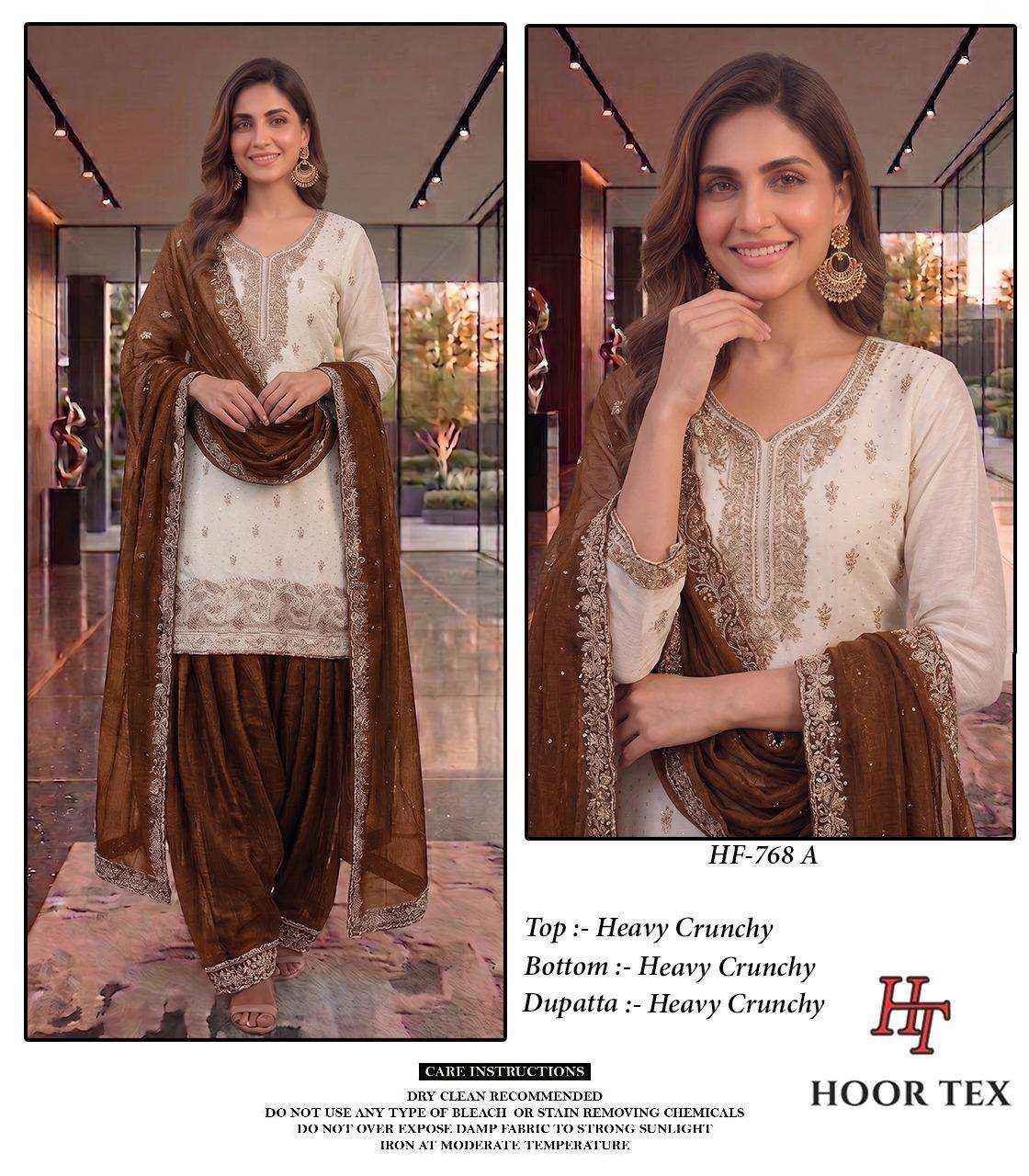 HOOR TEX HF 768 SILK FABRICS DESIGNER WORK READY MADE PAKISTANI DRESS _ WHOLESALE FACTORY RATE ( 4 PCS CATALOG )
