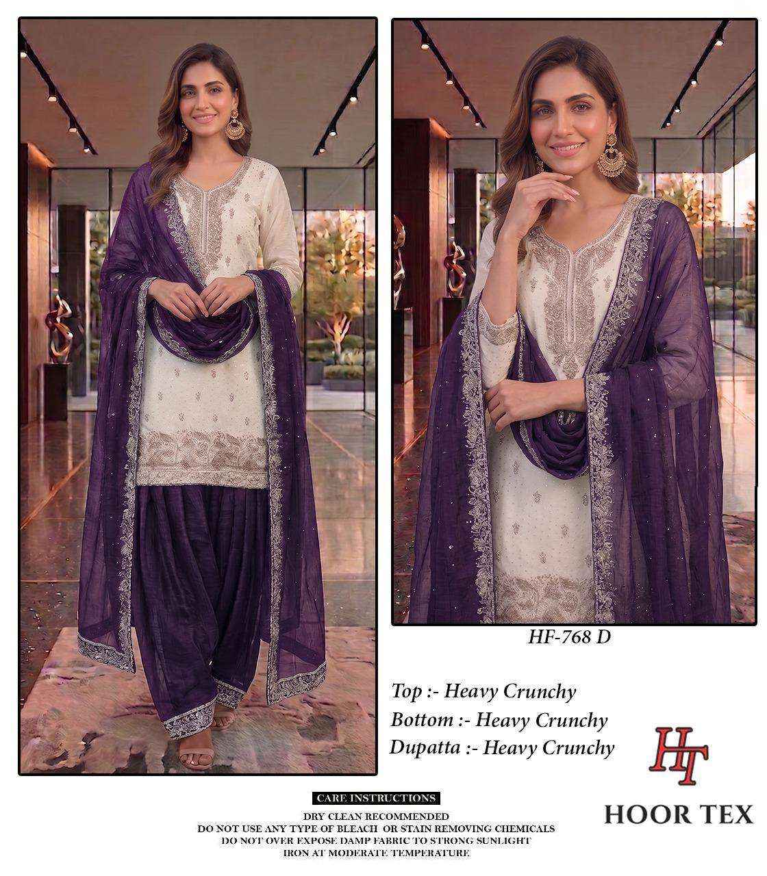 HOOR TEX HF 768 SILK FABRICS DESIGNER WORK READY MADE PAKISTANI DRESS _ WHOLESALE FACTORY RATE ( 4 PCS CATALOG )