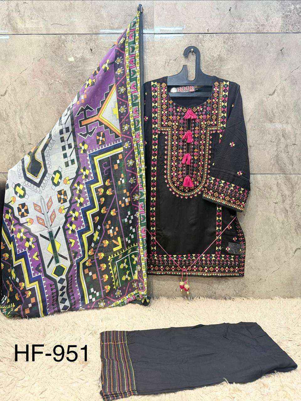 HOOR TEX HF 951 SATIN DESIGNER WORK READY MADE PAKISTANI SUIT_  WHOLESALE FACTORY RATE ( 4 PCS CATALOG )