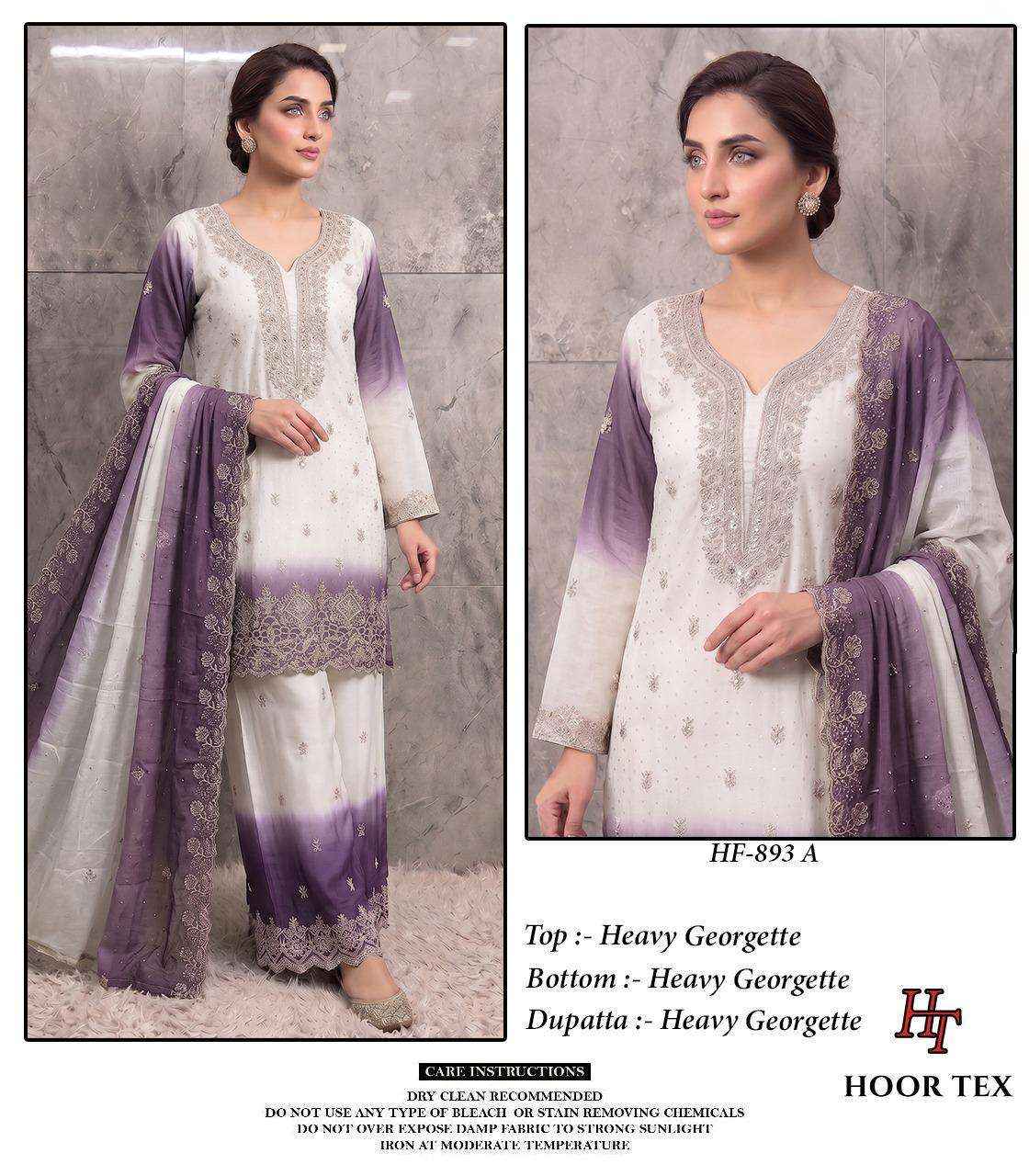 HOOR TEX HF HF 893 SHADED GEORGETTE EMBROIDERY DESIGNER WORK READY MADE PAKISTANI DRESS _ WHOLESALE FACTORY RATE ( 4 PCS CATALOG )