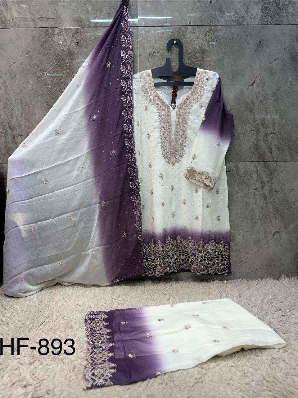 HOOR TEX HF HF 893 SHADED GEORGETTE EMBROIDERY DESIGNER WORK READY MADE PAKISTANI DRESS _ WHOLESALE FACTORY RATE ( 4 PCS CATALOG )