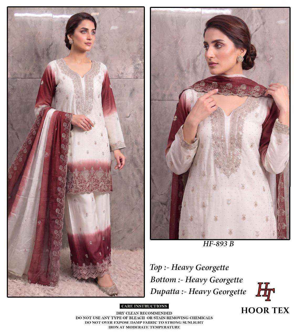 HOOR TEX HF HF 893 SHADED GEORGETTE EMBROIDERY DESIGNER WORK READY MADE PAKISTANI DRESS _ WHOLESALE FACTORY RATE ( 4 PCS CATALOG )