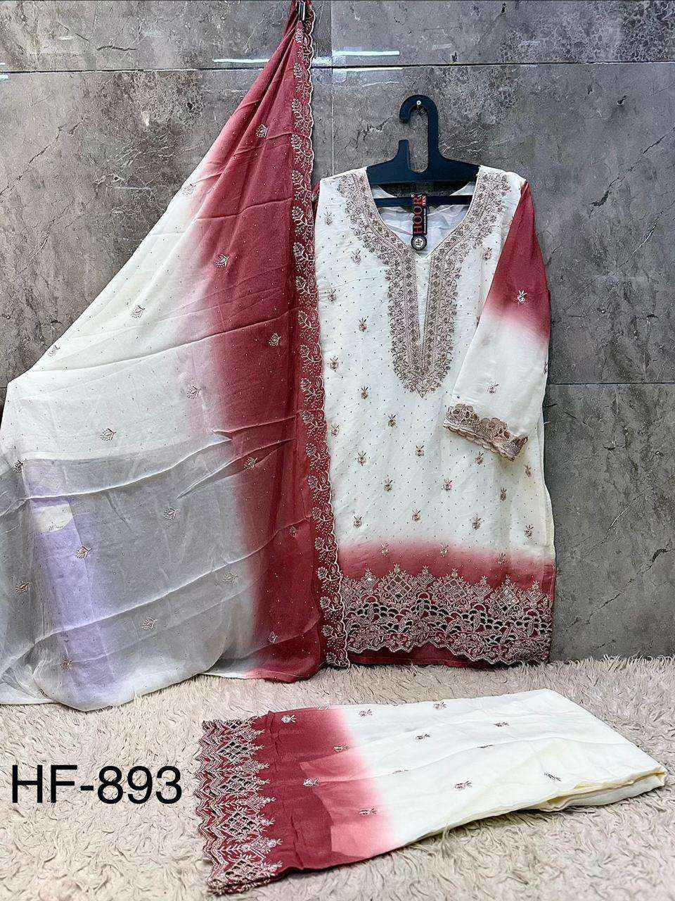 HOOR TEX HF HF 893 SHADED GEORGETTE EMBROIDERY DESIGNER WORK READY MADE PAKISTANI DRESS _ WHOLESALE FACTORY RATE ( 4 PCS CATALOG )