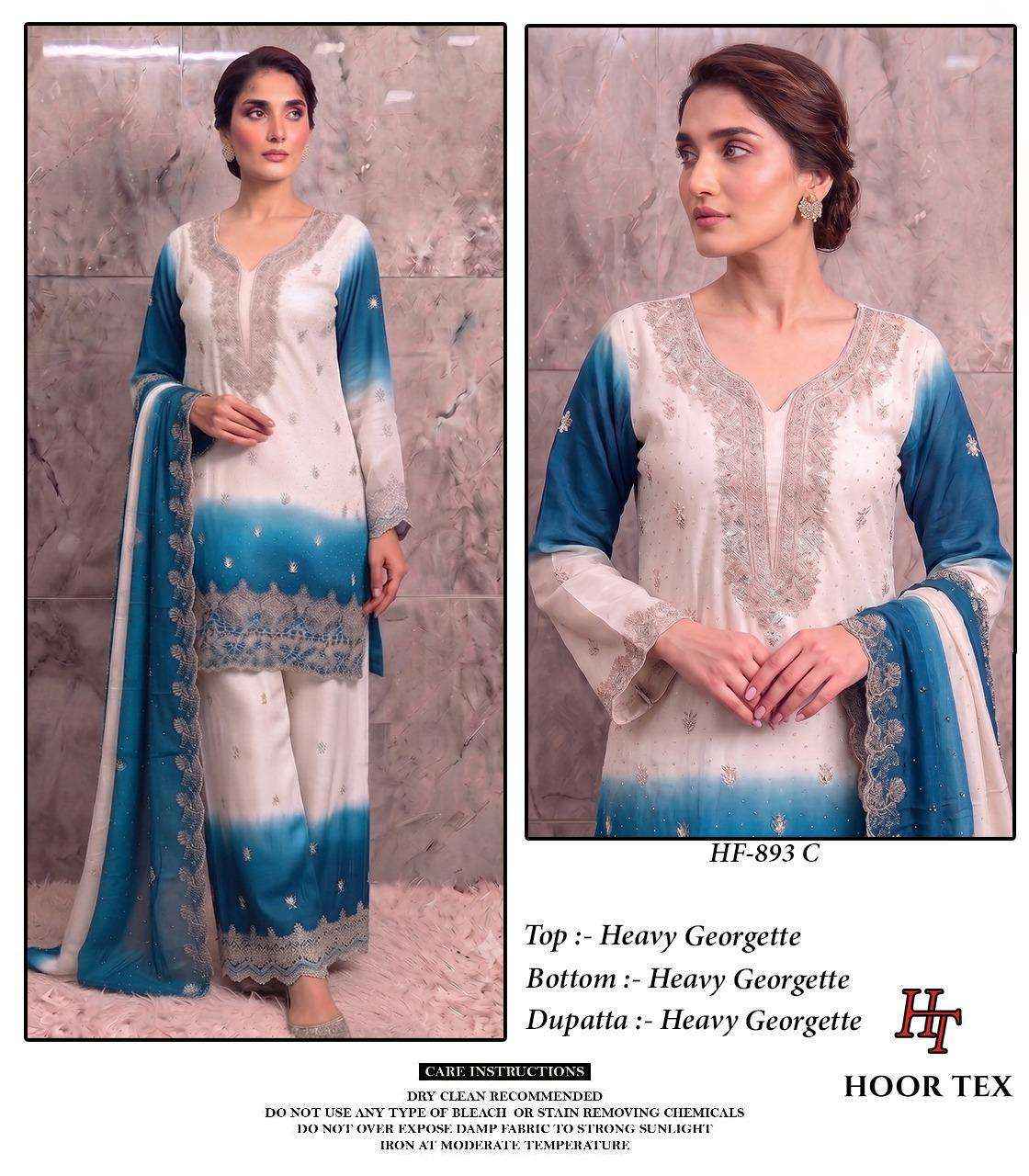 HOOR TEX HF HF 893 SHADED GEORGETTE EMBROIDERY DESIGNER WORK READY MADE PAKISTANI DRESS _ WHOLESALE FACTORY RATE ( 4 PCS CATALOG )