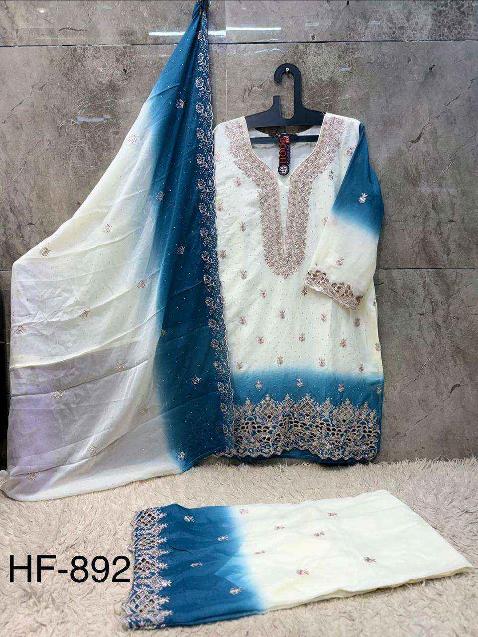 HOOR TEX HF HF 893 SHADED GEORGETTE EMBROIDERY DESIGNER WORK READY MADE PAKISTANI DRESS _ WHOLESALE FACTORY RATE ( 4 PCS CATALOG )