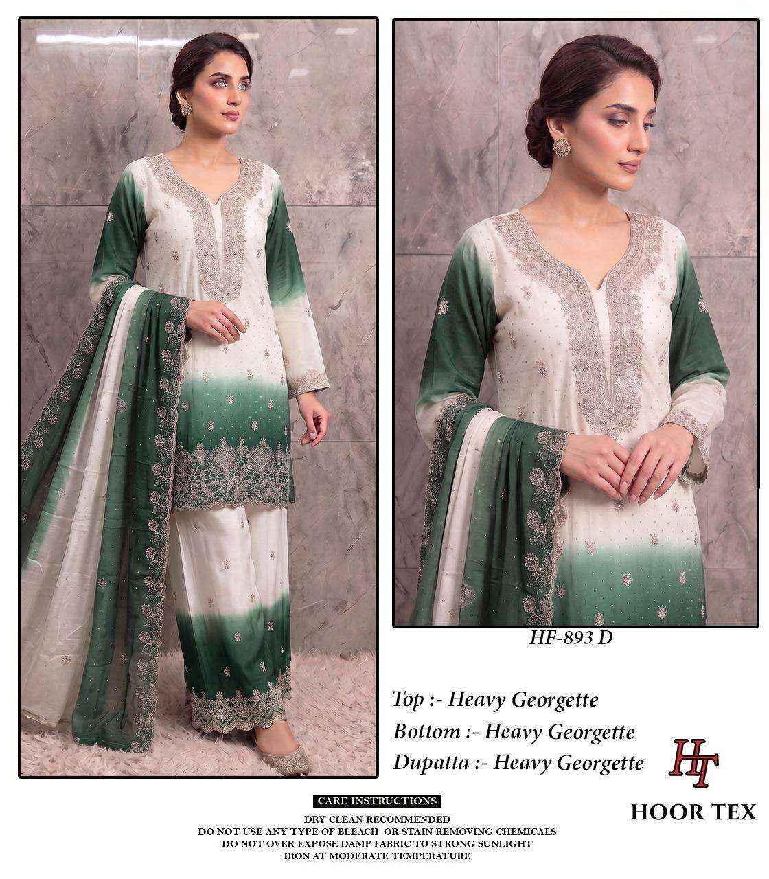 HOOR TEX HF HF 893 SHADED GEORGETTE EMBROIDERY DESIGNER WORK READY MADE PAKISTANI DRESS _ WHOLESALE FACTORY RATE ( 4 PCS CATALOG )