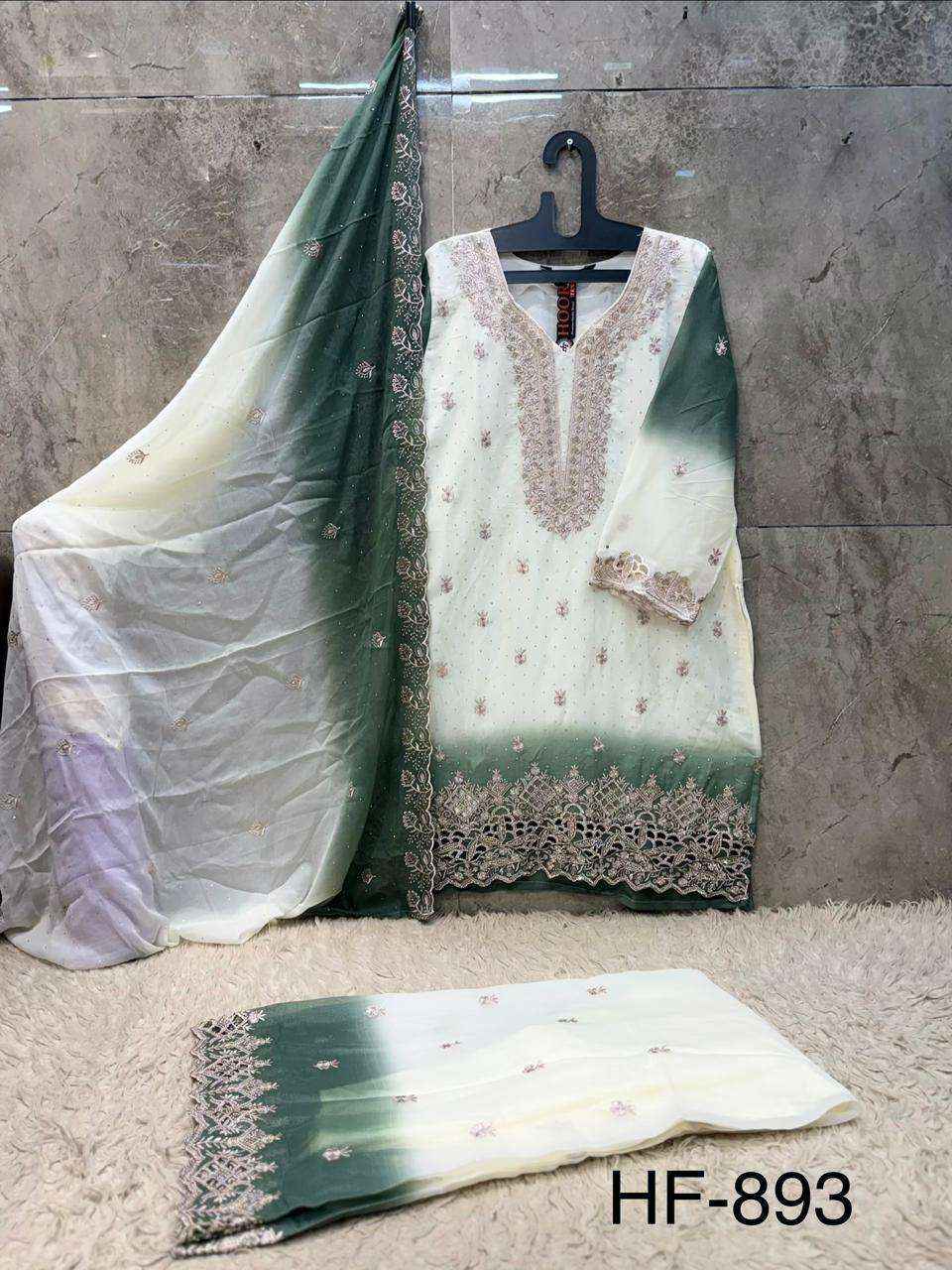 HOOR TEX HF HF 893 SHADED GEORGETTE EMBROIDERY DESIGNER WORK READY MADE PAKISTANI DRESS _ WHOLESALE FACTORY RATE ( 4 PCS CATALOG )