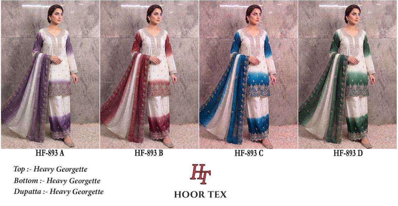 HOOR TEX HF HF 893 SHADED GEORGETTE EMBROIDERY DESIGNER WORK READY MADE PAKISTANI DRESS _ WHOLESALE FACTORY RATE ( 4 PCS CATALOG )
