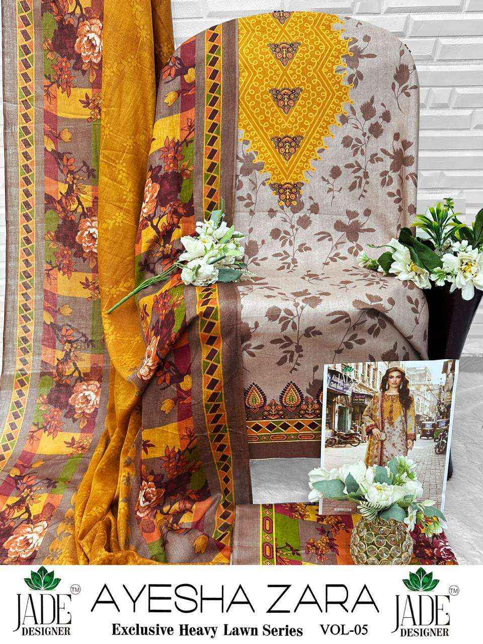 JADE AYESHA ZARA VOL 5 LAWN COTTON DIGITAL PRINT DRESS MATERIAL _ WHOLESALE FACTORY RATE ( 6 PCS CATALOG )