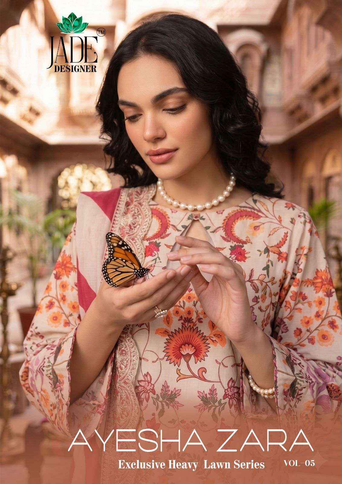 JADE AYESHA ZARA VOL 5 LAWN COTTON DIGITAL PRINT DRESS MATERIAL _ WHOLESALE FACTORY RATE ( 6 PCS CATALOG )