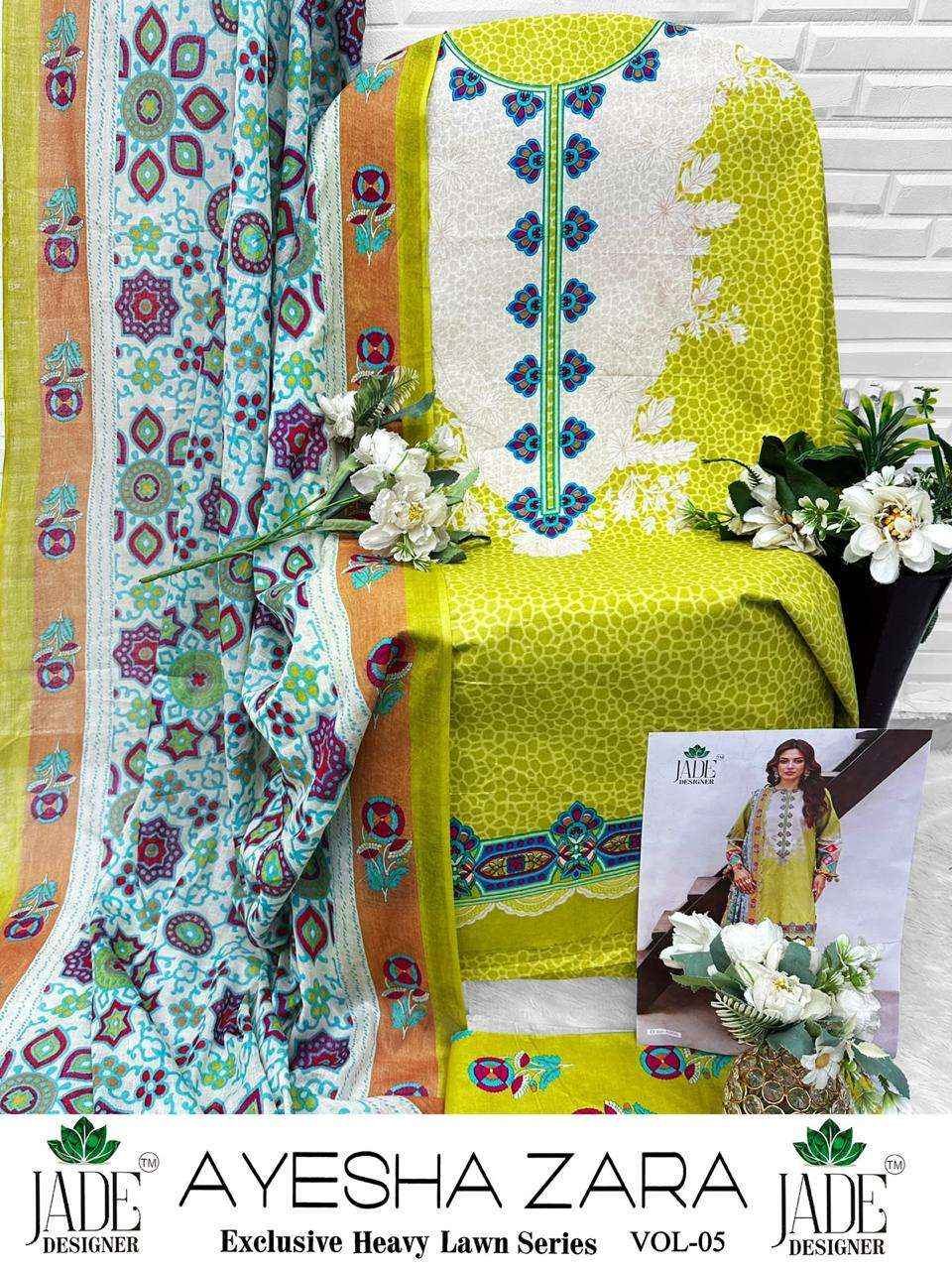 JADE AYESHA ZARA VOL 5 LAWN COTTON DIGITAL PRINT DRESS MATERIAL _ WHOLESALE FACTORY RATE ( 6 PCS CATALOG )