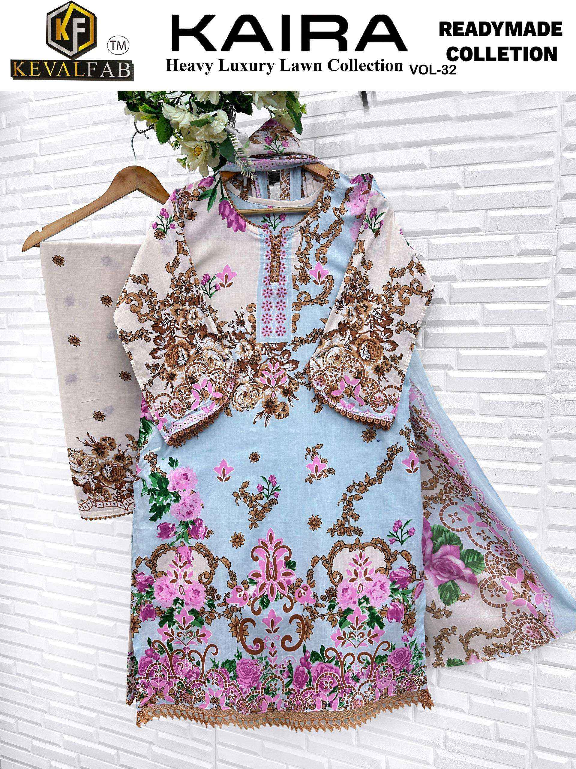 Keval Fab Kaira Vol 32 Readymade Lawn Cotton Suit _ Wholesale Factory Rate ( 6 Pcs Catalog )