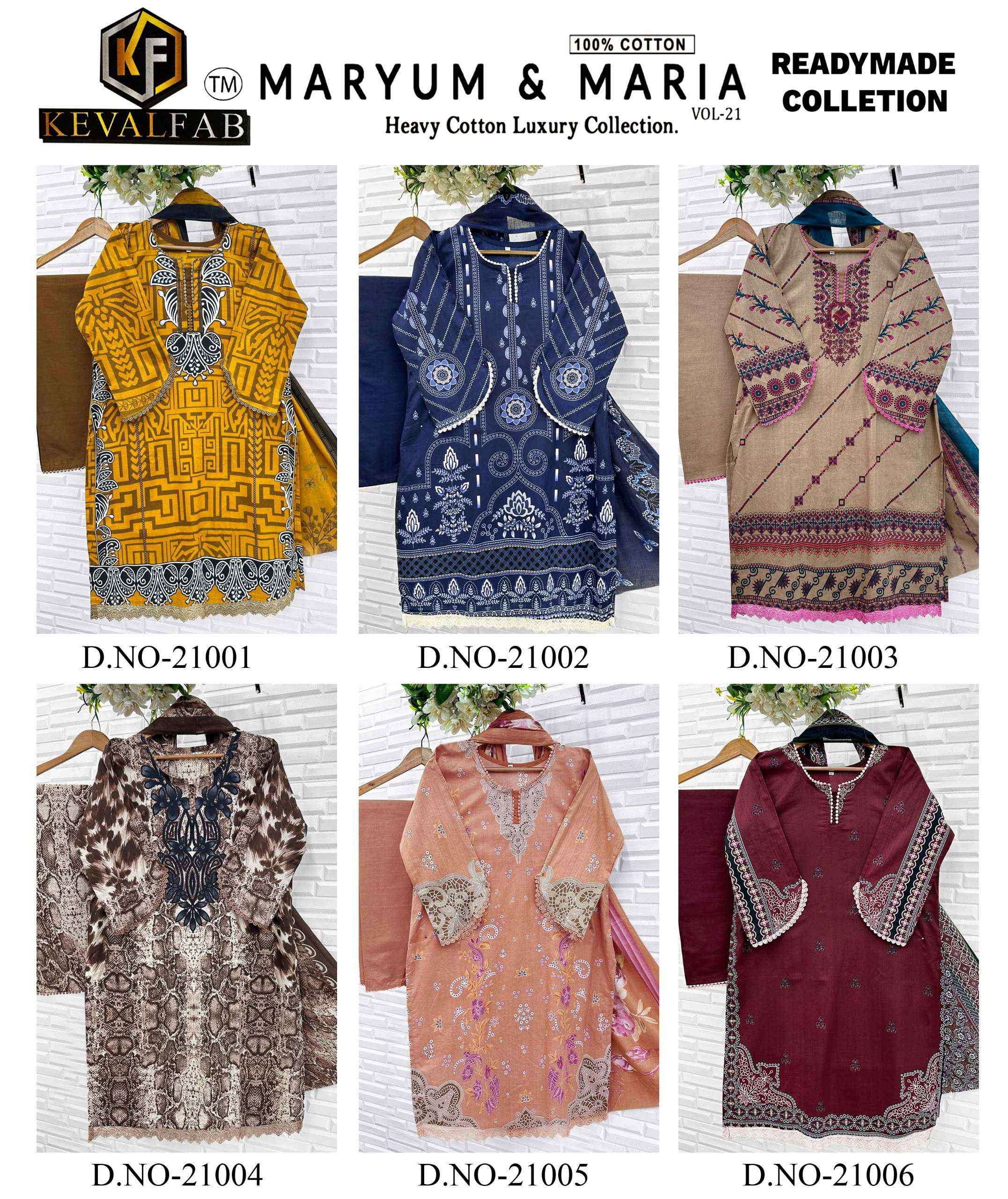 KEVAL FAB MARYUM & MARIA VOL 21 READYMADE SUIT _ WHOLESALE FACTORY RATE ( 6 PCS CATALOG )