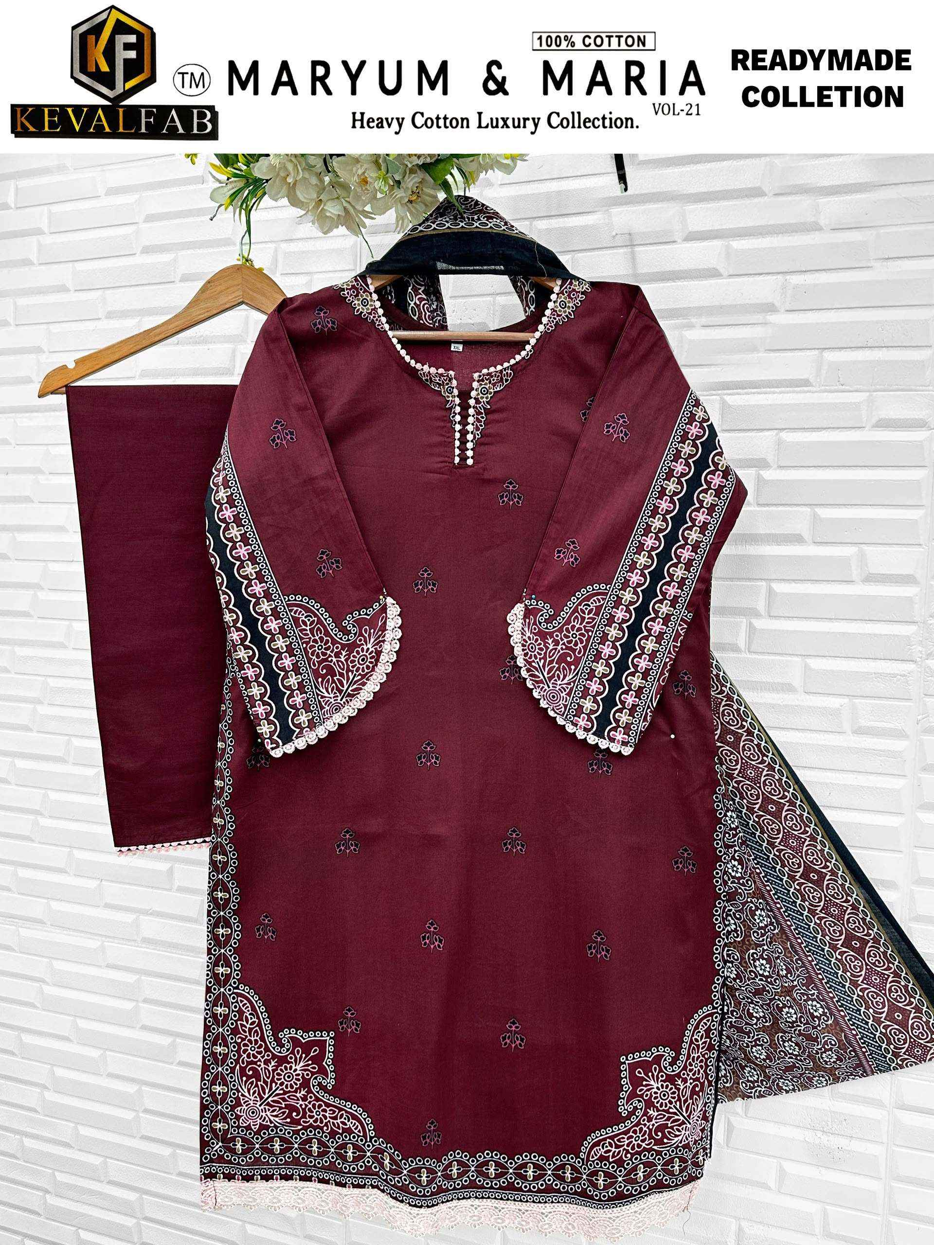 KEVAL FAB MARYUM & MARIA VOL 21 READYMADE SUIT _ WHOLESALE FACTORY RATE ( 6 PCS CATALOG )
