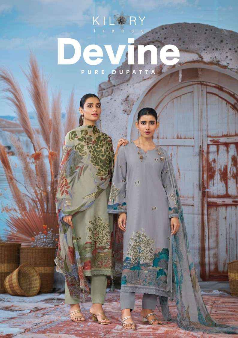 Kilory Devine Designer Chiffon Dupatta Cotton Dress _ Wholesale Factory Rate ( 4 Pcs Catalog )