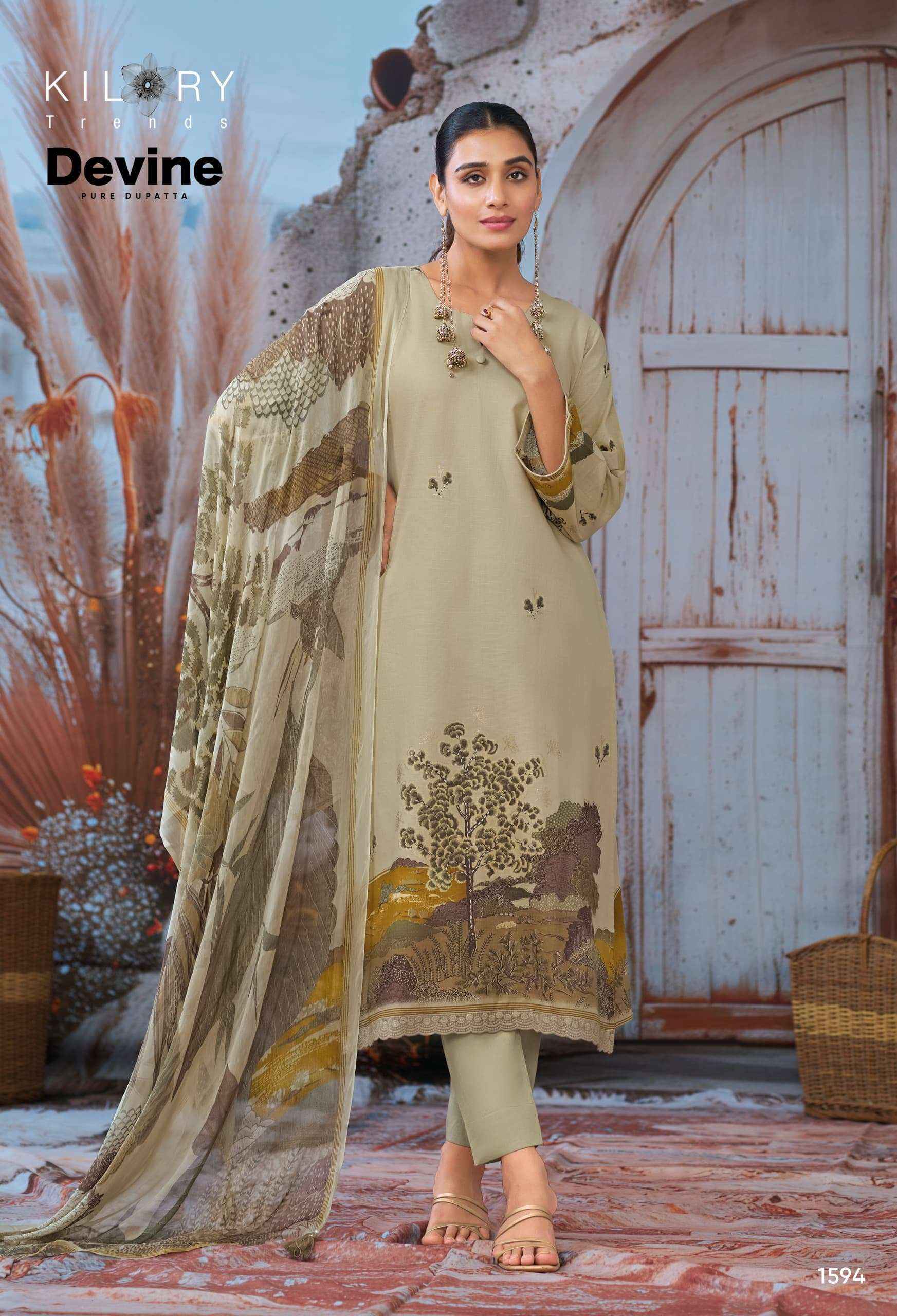 Kilory Devine Designer Chiffon Dupatta Cotton Dress _ Wholesale Factory Rate ( 4 Pcs Catalog )
