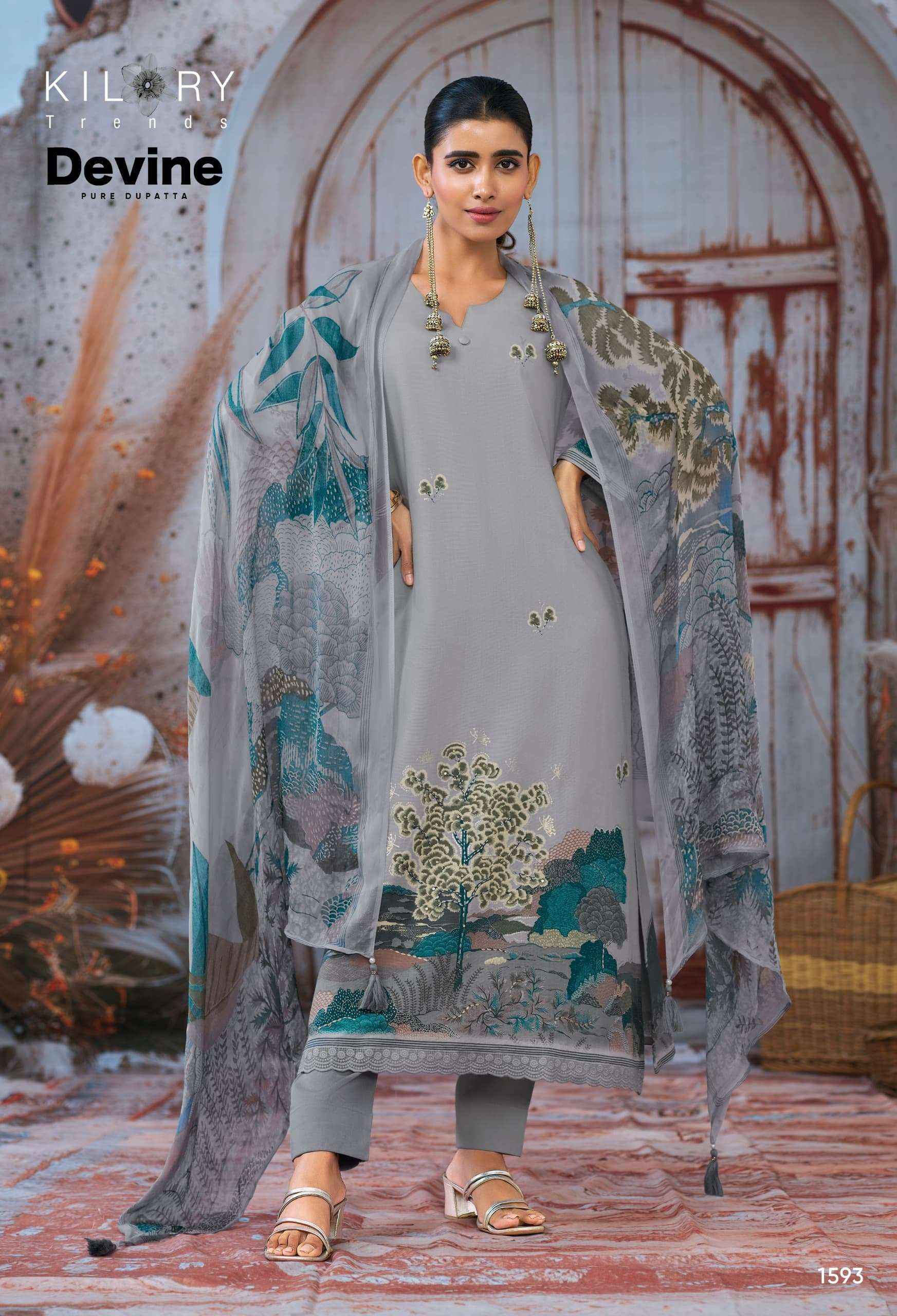 Kilory Devine Designer Chiffon Dupatta Cotton Dress _ Wholesale Factory Rate ( 4 Pcs Catalog )
