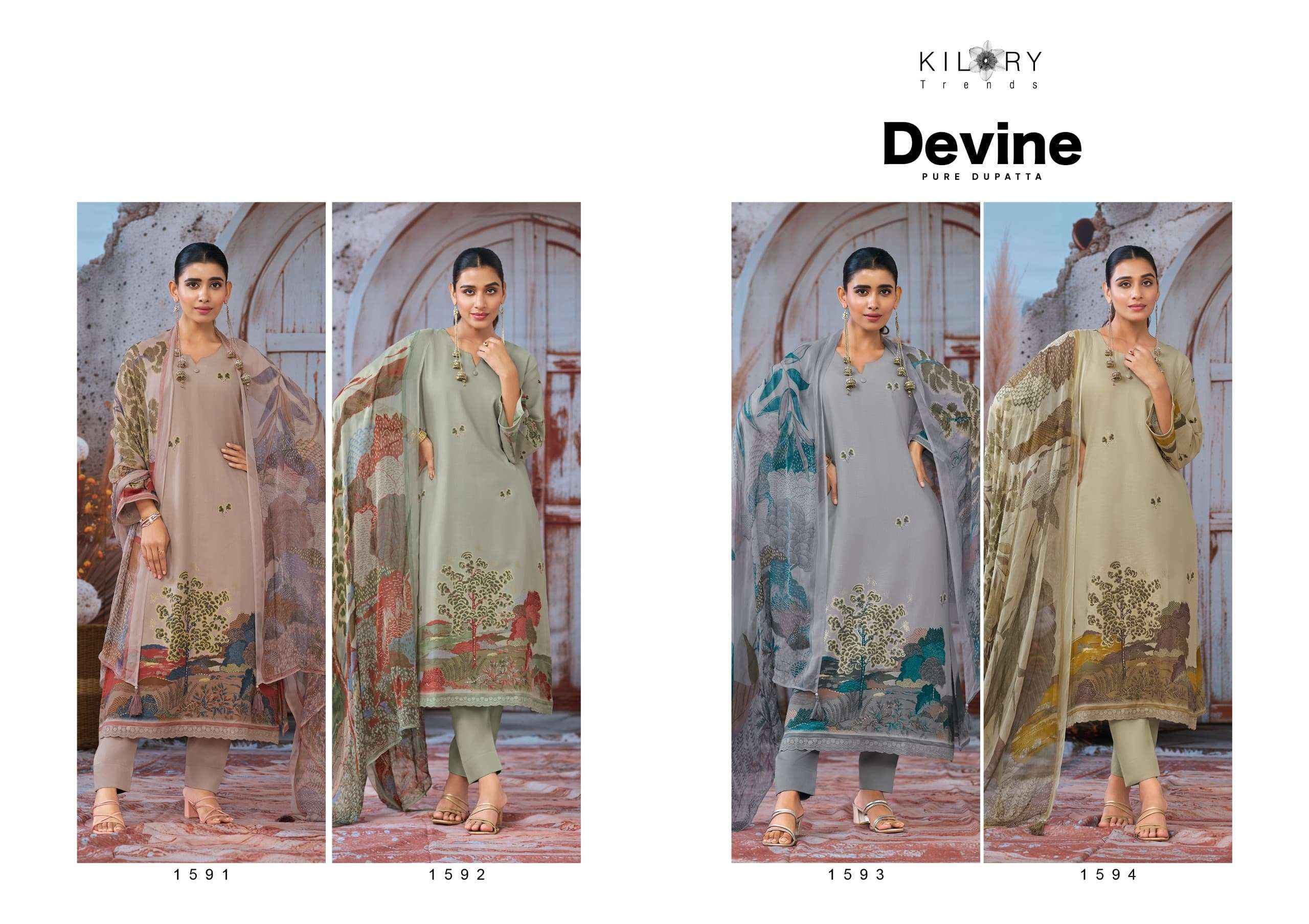 Kilory Devine Designer Chiffon Dupatta Cotton Dress _ Wholesale Factory Rate ( 4 Pcs Catalog )