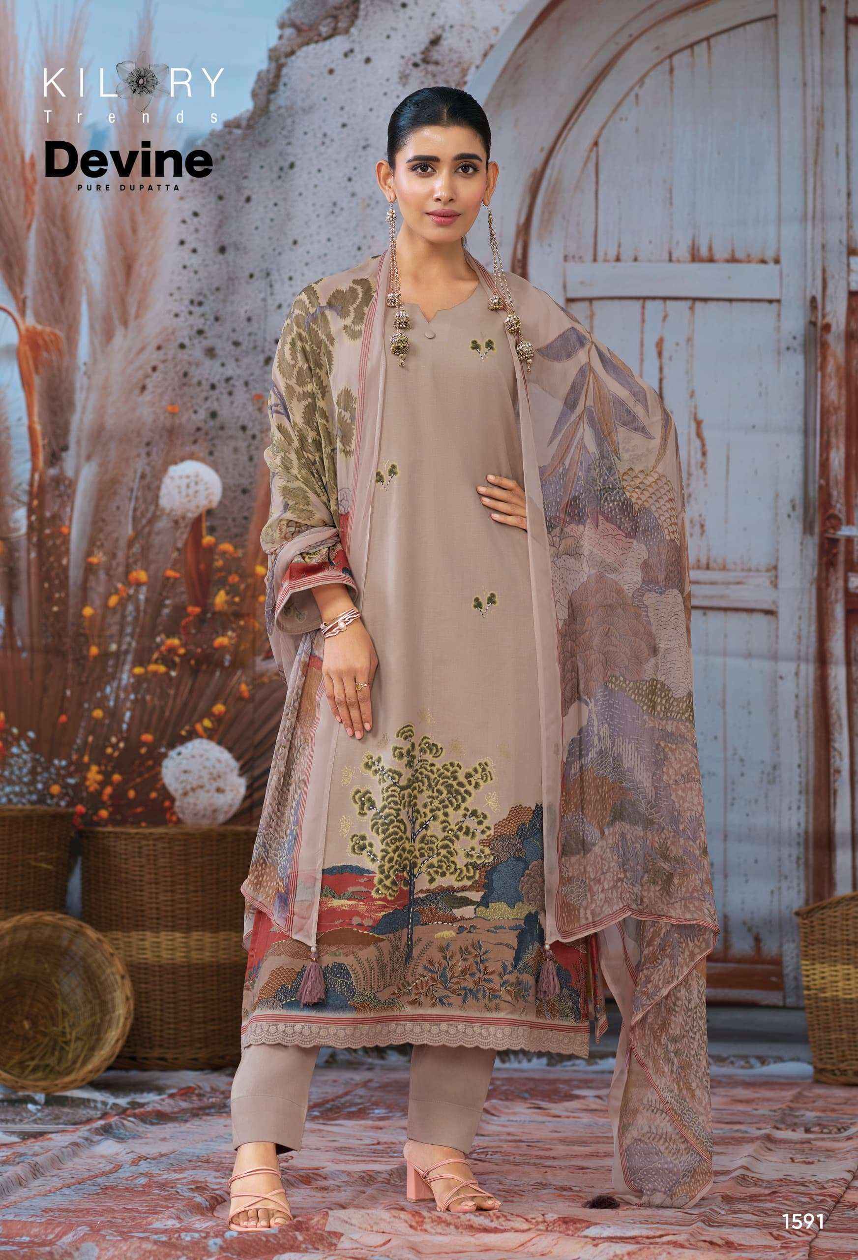 Kilory Devine Designer Chiffon Dupatta Cotton Dress _ Wholesale Factory Rate ( 4 Pcs Catalog )