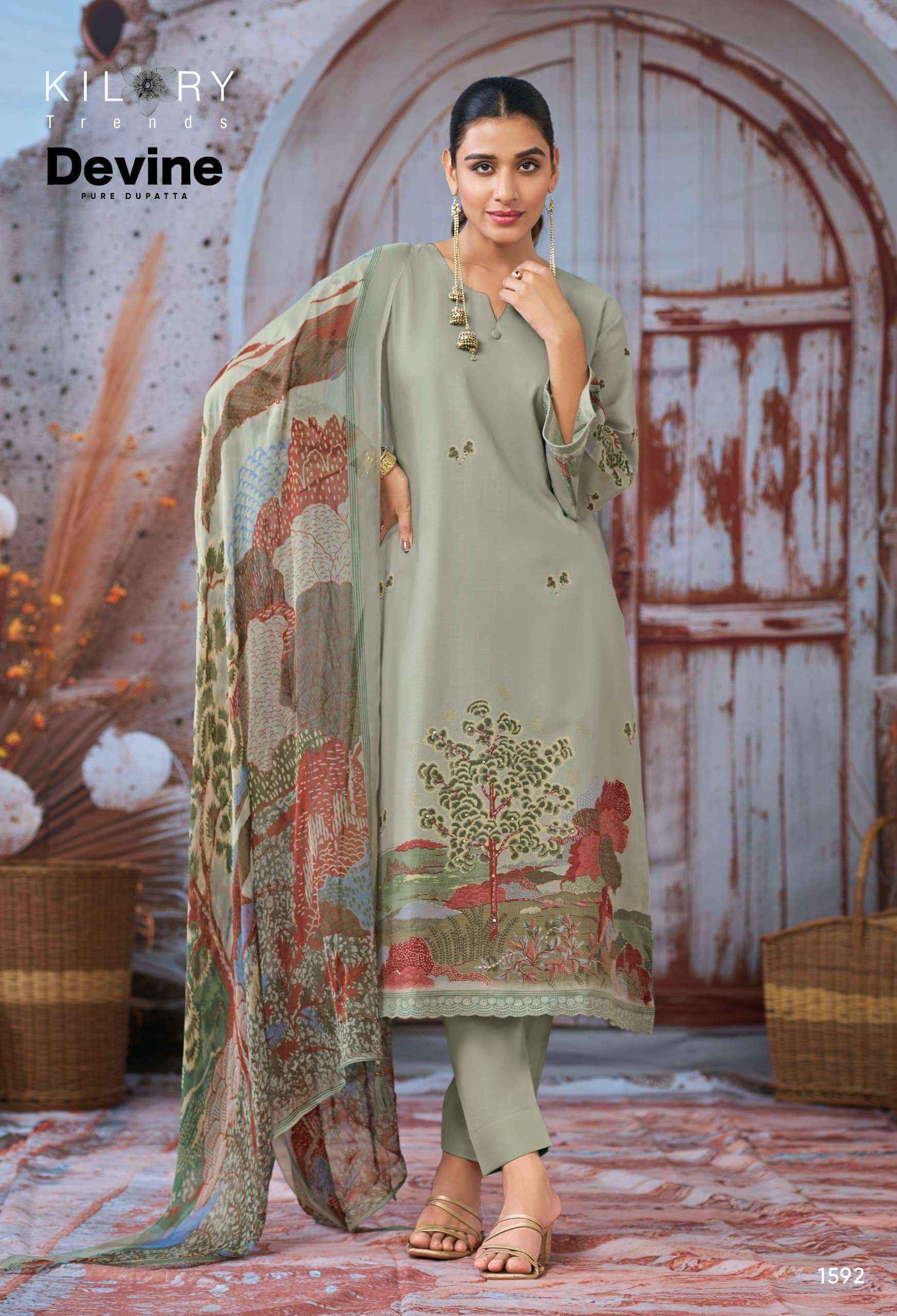 Kilory Devine Designer Chiffon Dupatta Cotton Dress _ Wholesale Factory Rate ( 4 Pcs Catalog )