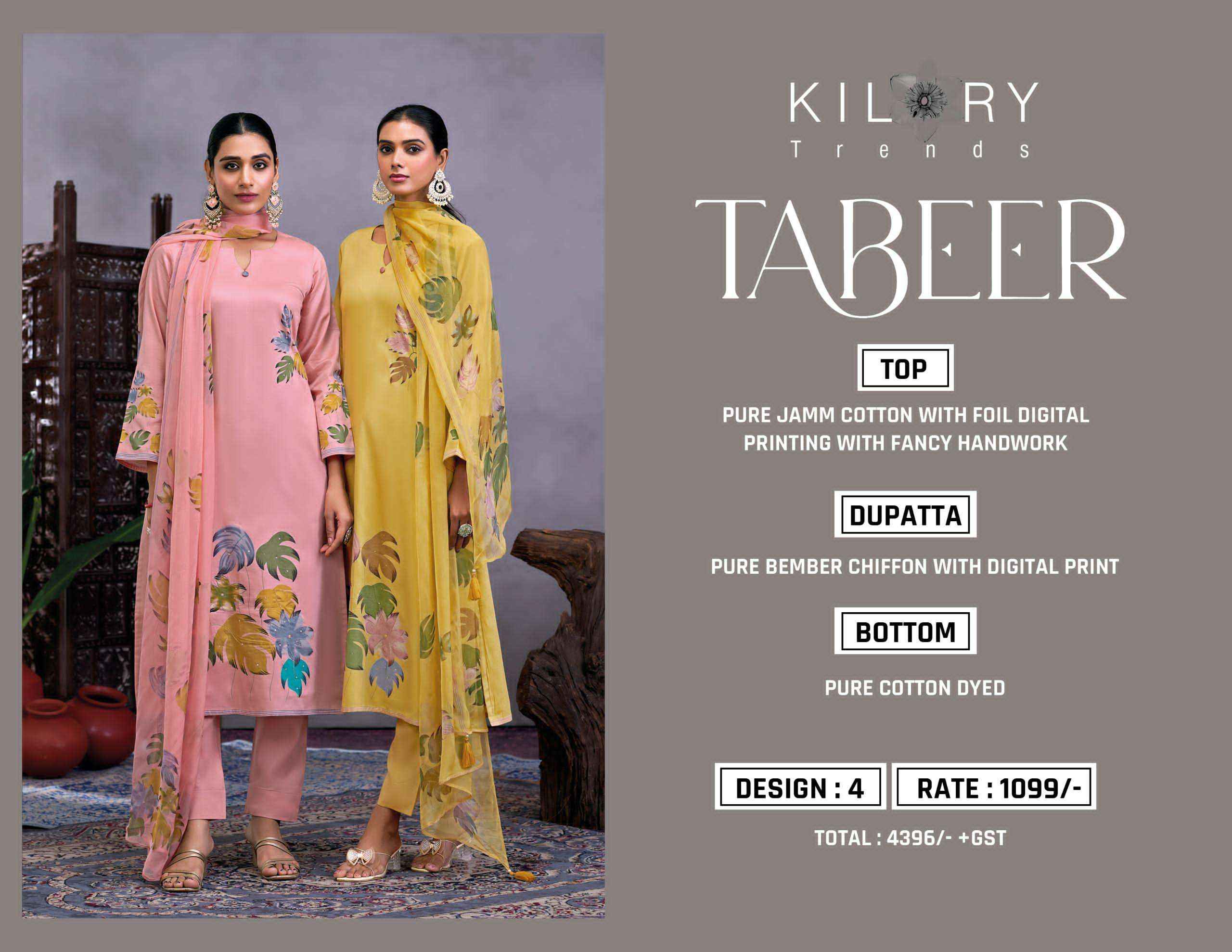 Kilory Tabeer Premium Designs Cotton Dress Material _ Wholesale Factory Rate  ( 4 Pcs Catalog )