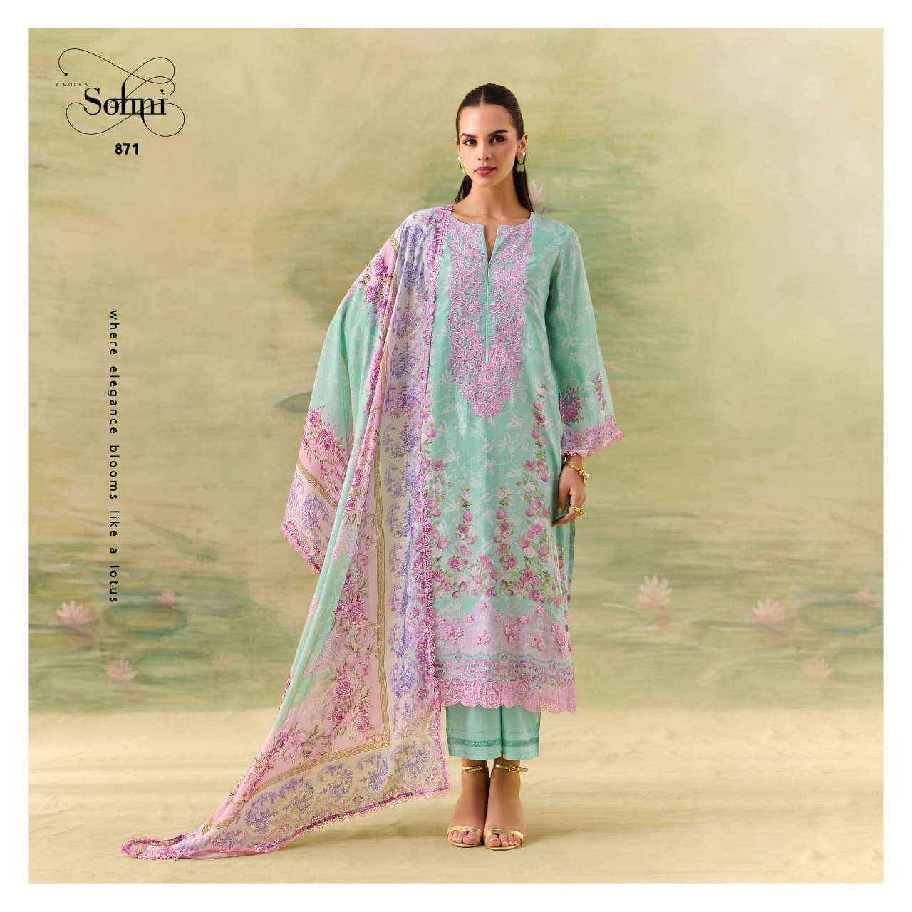 KIMORA SOHNI SEASON MUSLIN DIGITAL PRINT WITH DESIGNER WORK SUIT _ WHOLESALE FACTORY RATE ( 4 PCS CATALOG )