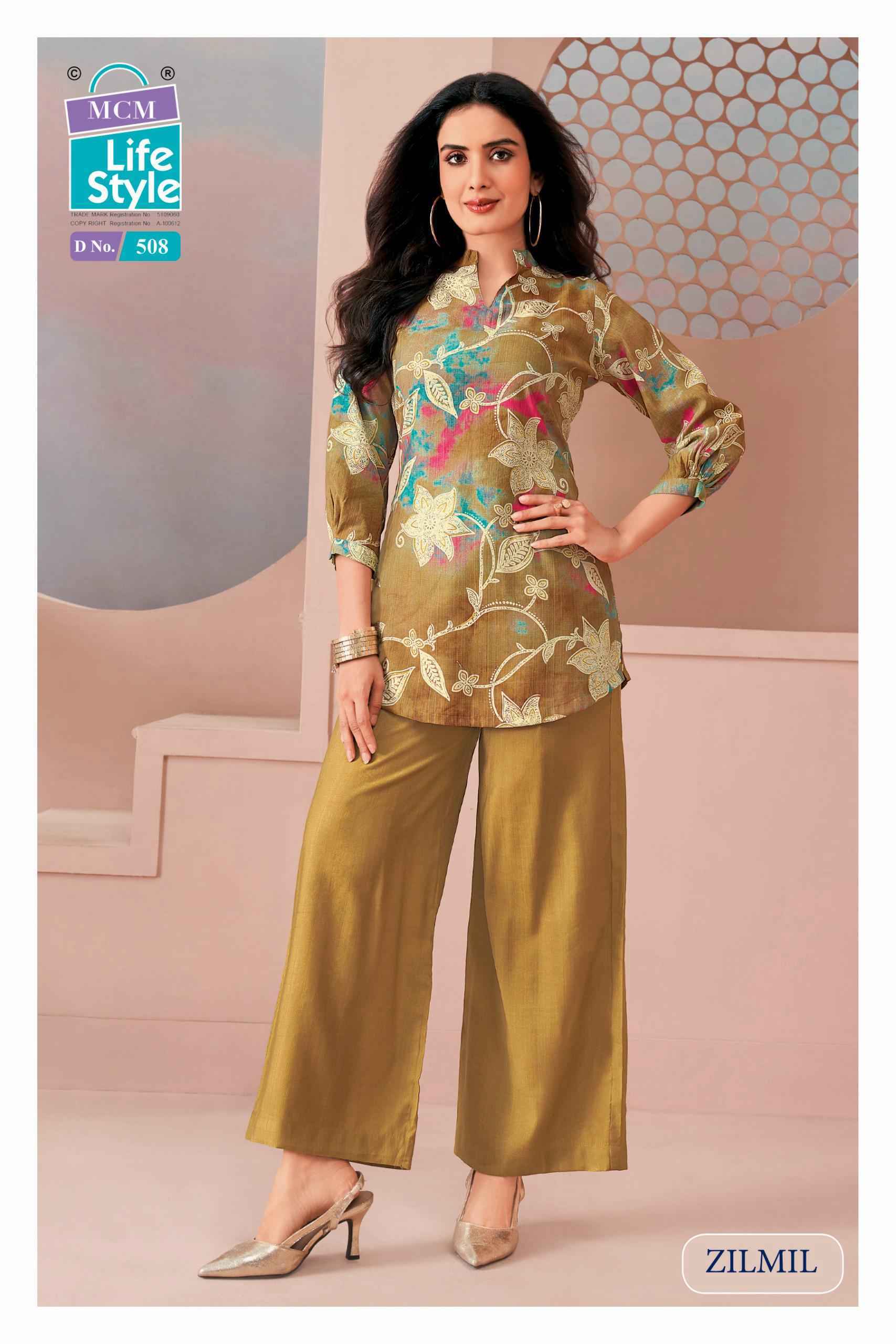 MCM Lifestyle Zilmil Vol 5 Vertican Top With Plazzo Set _ Wholesale Factory Rate ( 10 Pcs Catalog )