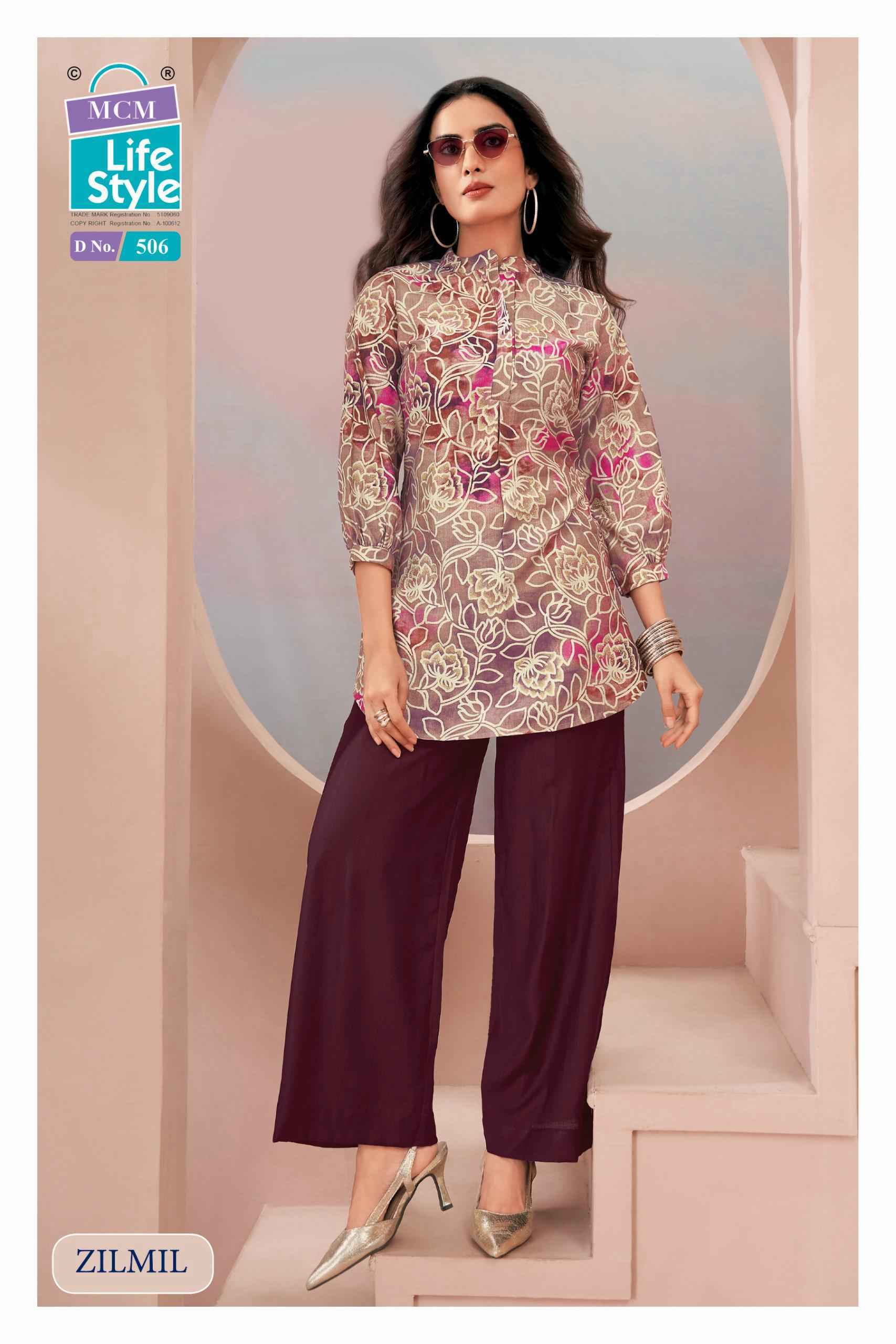 MCM Lifestyle Zilmil Vol 5 Vertican Top With Plazzo Set _ Wholesale Factory Rate ( 10 Pcs Catalog )