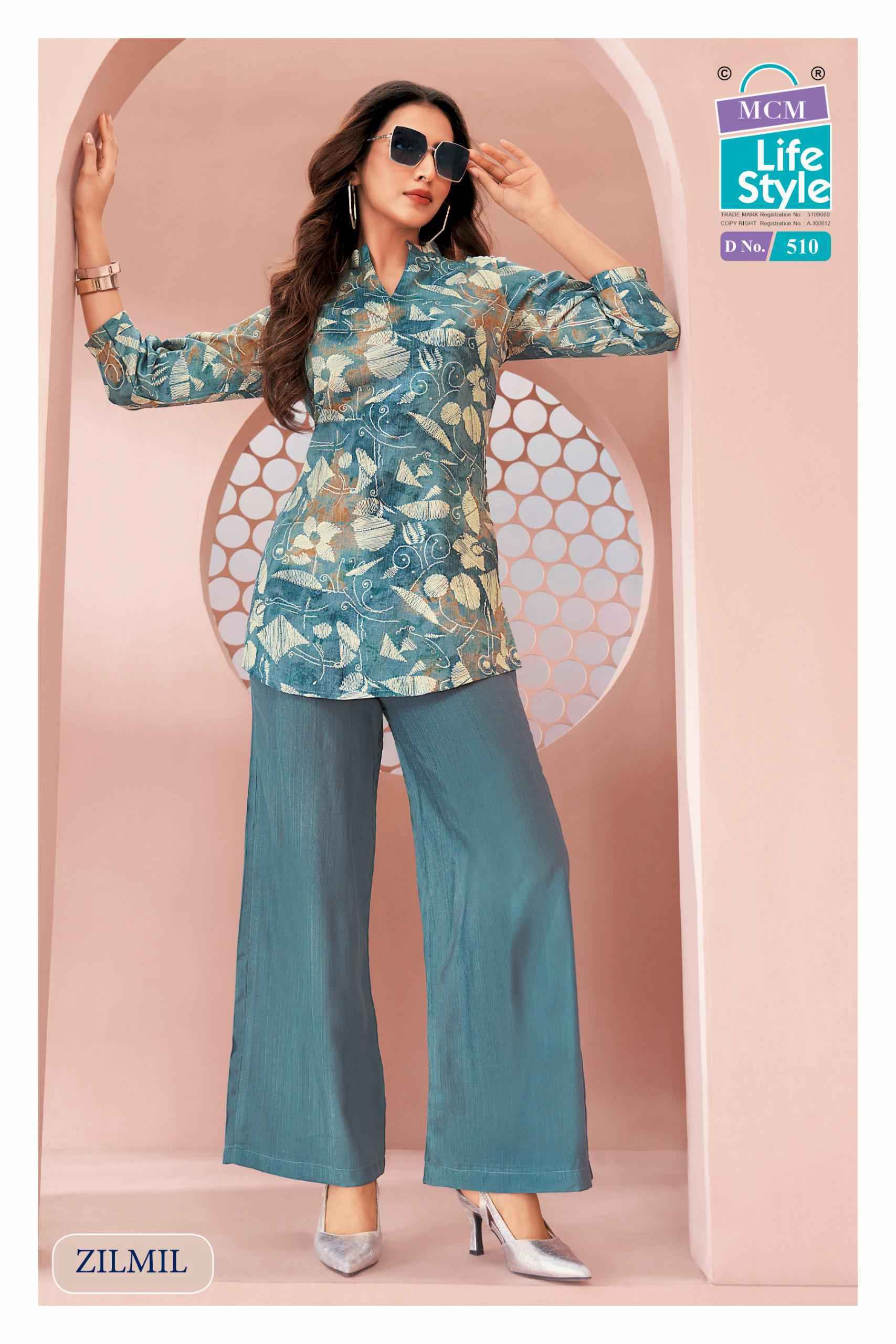 MCM Lifestyle Zilmil Vol 5 Vertican Top With Plazzo Set _ Wholesale Factory Rate ( 10 Pcs Catalog )