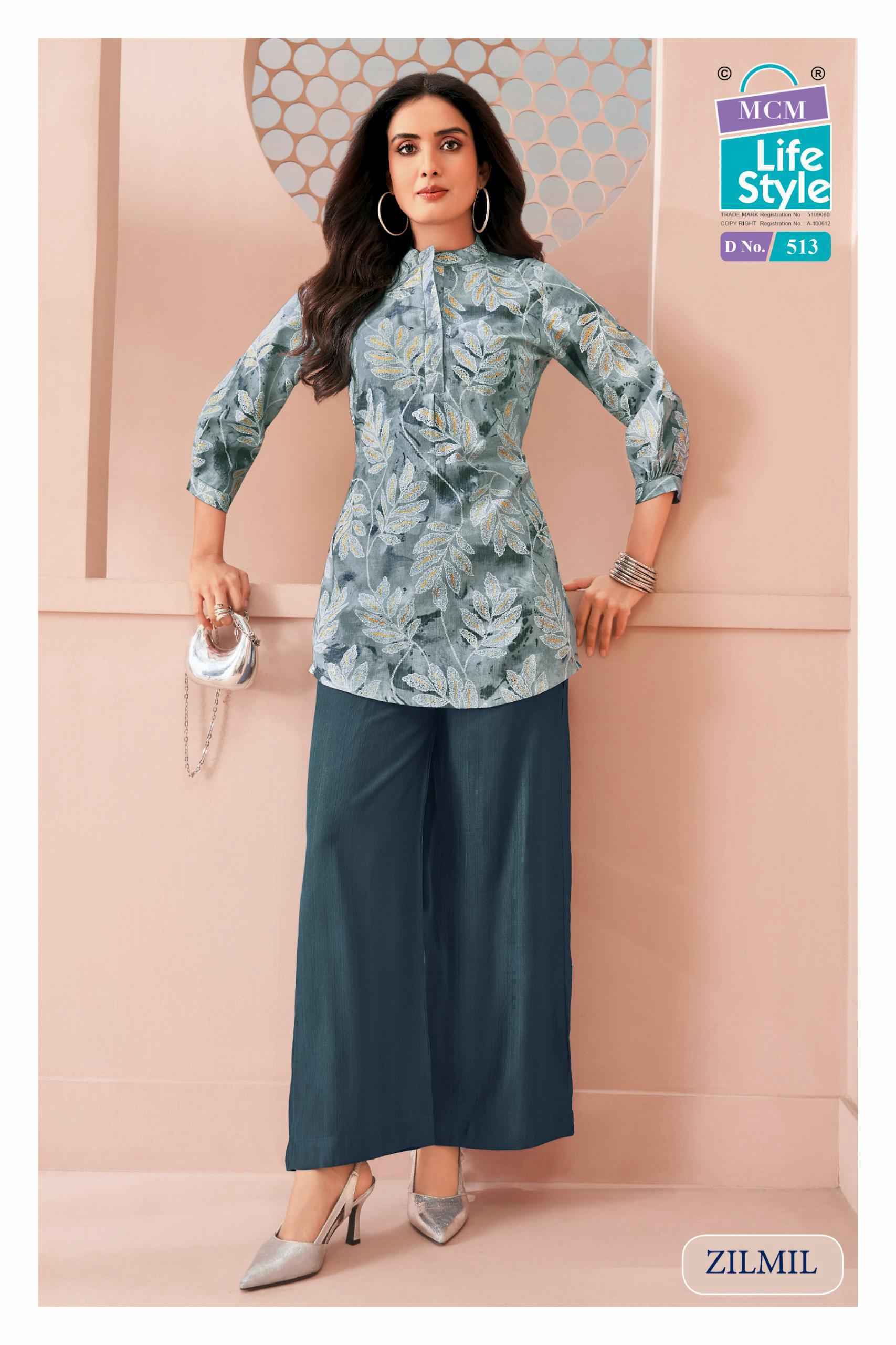 MCM Lifestyle Zilmil Vol 5 Vertican Top With Plazzo Set _ Wholesale Factory Rate ( 10 Pcs Catalog )