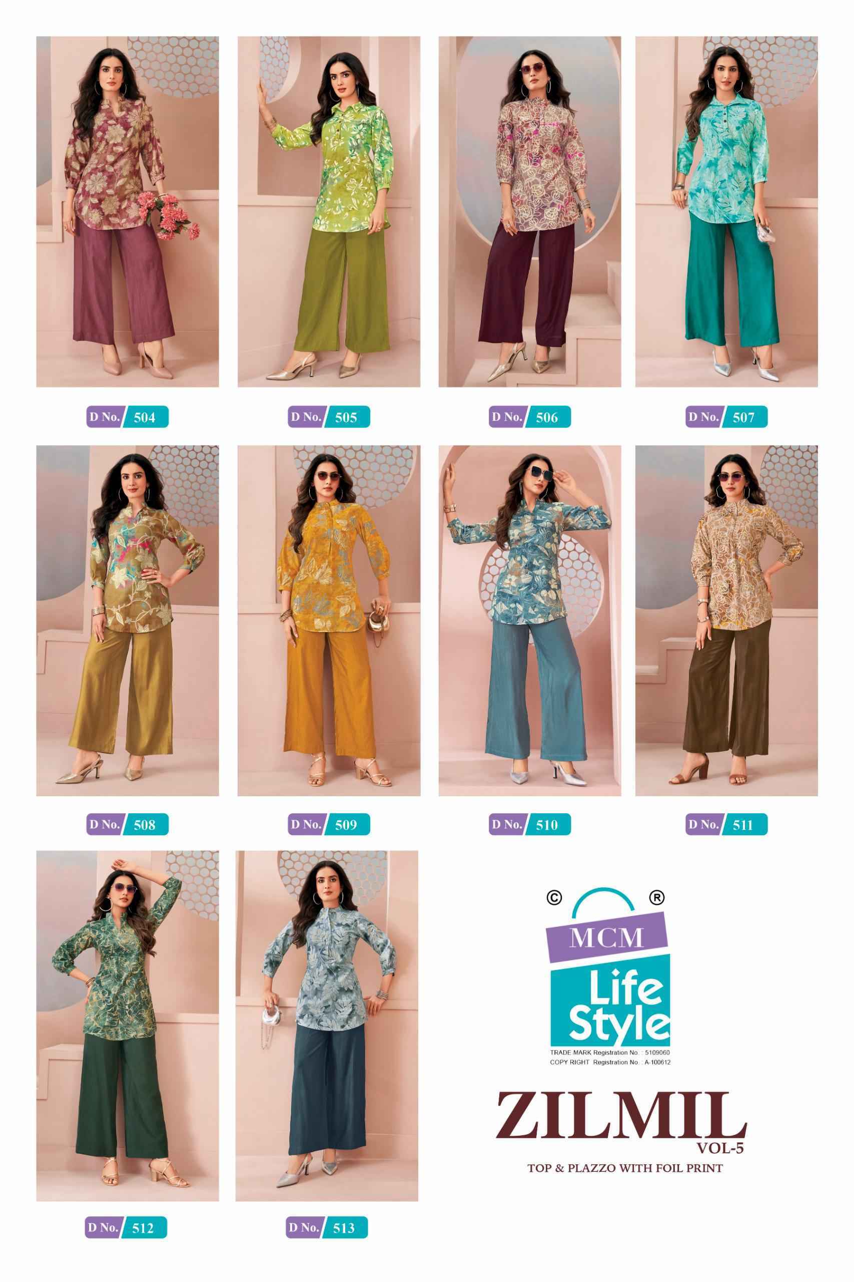 MCM Lifestyle Zilmil Vol 5 Vertican Top With Plazzo Set _ Wholesale Factory Rate ( 10 Pcs Catalog )