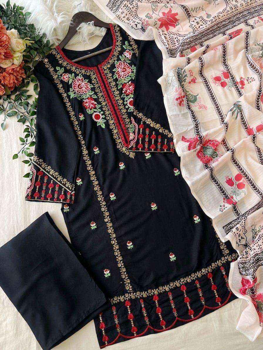 MF BLACK CHEVRON HIT DESIGN VISCOSE FANCY WORK READY MADE SUIT_ WHOLESALE FACTORY ( 1 PCS CATALOG )