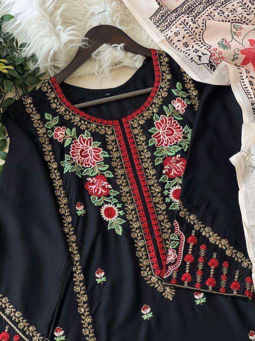 MF BLACK CHEVRON HIT DESIGN VISCOSE FANCY WORK READY MADE SUIT_ WHOLESALE FACTORY ( 1 PCS CATALOG )