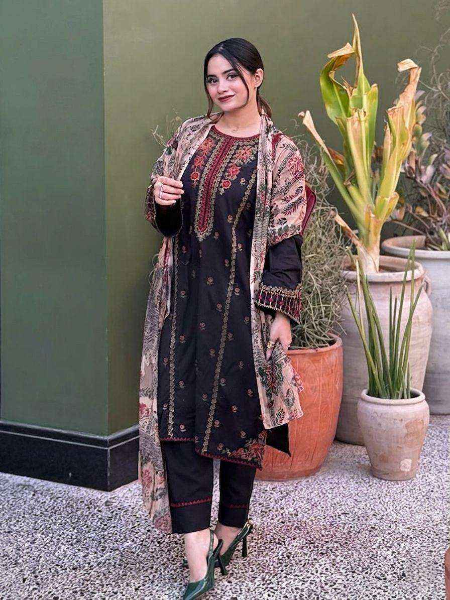 MF BLACK CHEVRON HIT DESIGN VISCOSE FANCY WORK READY MADE SUIT_ WHOLESALE FACTORY ( 1 PCS CATALOG )