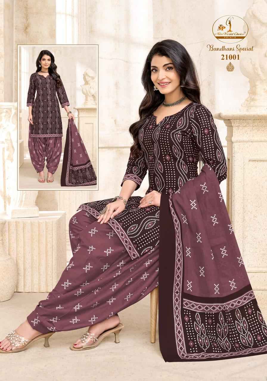 Miss World Choice Bandhni Special Vol 21 Cotton Dress Material _ Wholesale Factory Rate ( 10 Pcs Catalog )