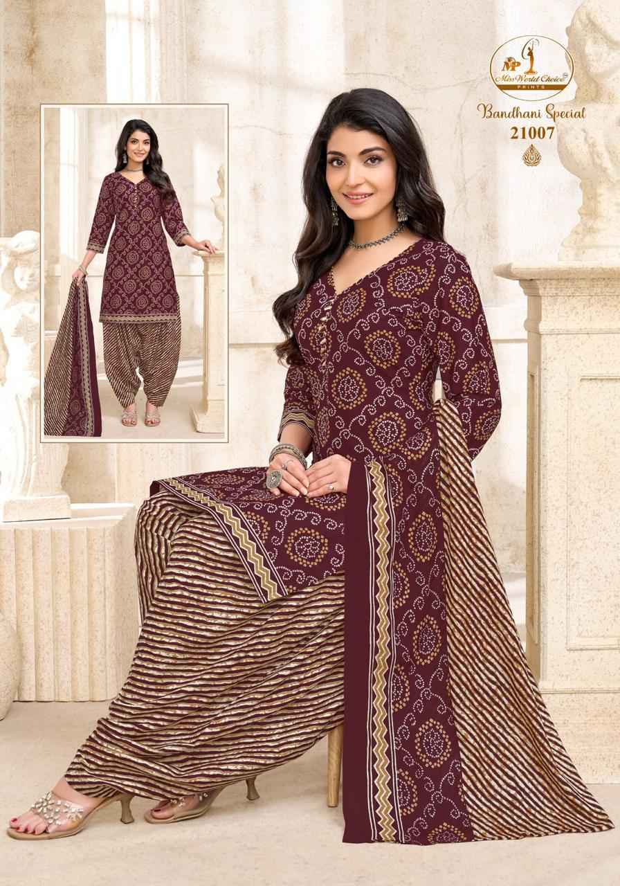 Miss World Choice Bandhni Special Vol 21 Cotton Dress Material _ Wholesale Factory Rate ( 10 Pcs Catalog )