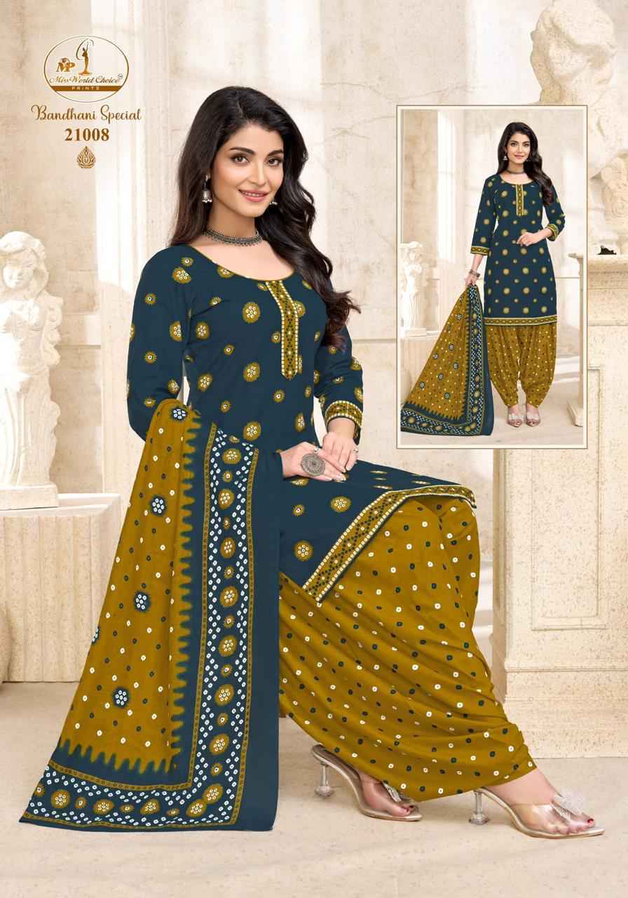 Miss World Choice Bandhni Special Vol 21 Cotton Dress Material _ Wholesale Factory Rate ( 10 Pcs Catalog )