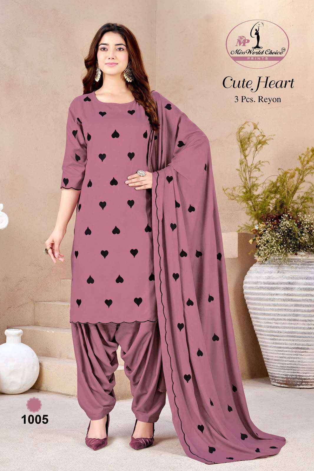 Miss World Choice Cute Heart Vol 1 Rayon Dress Material Surat Textile Market ( 5 pcs Catalogue )