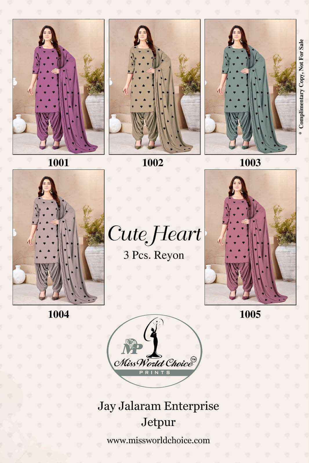 Miss World Choice Cute Heart Vol 1 Rayon Dress Material Surat Textile Market ( 5 pcs Catalogue )