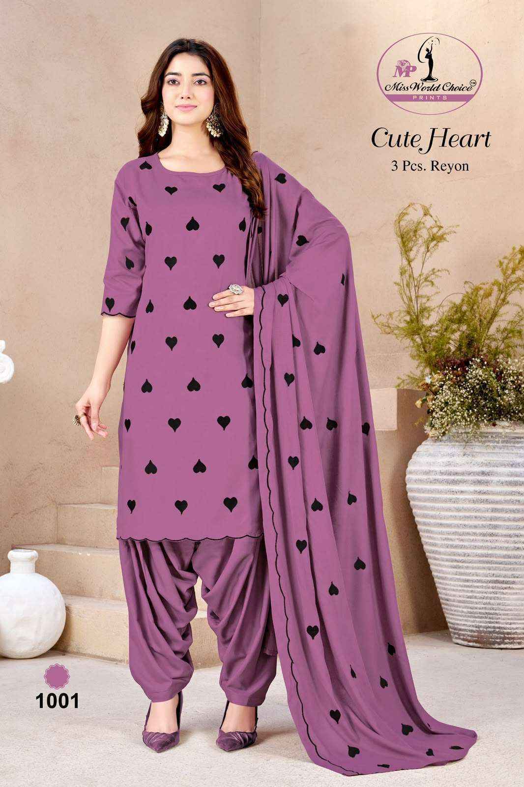 Miss World Choice Cute Heart Vol 1 Rayon Dress Material Surat Textile Market ( 5 pcs Catalogue )