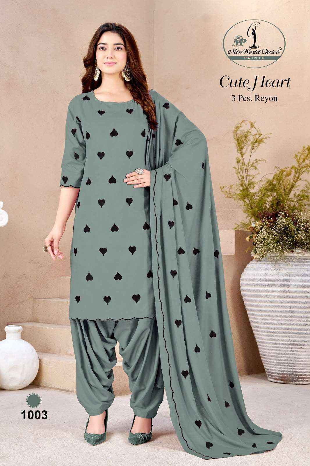 Miss World Choice Cute Heart Vol 1 Rayon Dress Material Surat Textile Market ( 5 pcs Catalogue )